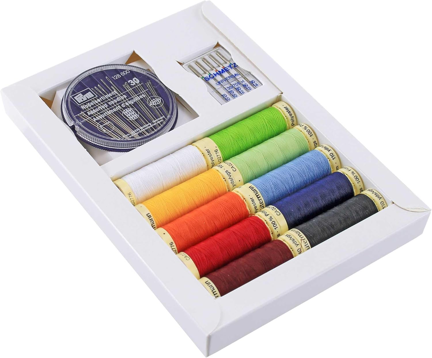 Gutermann Thread Set 100m x 10 reels with Prym Sewing Needles, Multi-Colour