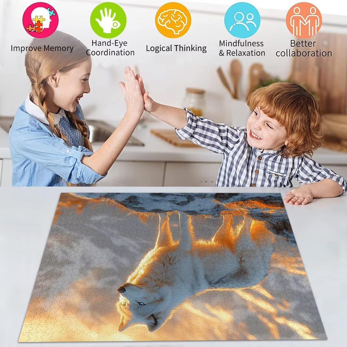 Puzzle Erwachsene 2000 Teile Wolf Tier Educa Jigsaw für Kinder ab 8 Jahren Mädchen Jungen, Erwachsene Impossible Klassische Puzzles Schwer, Anspruchsvoll Spielspaß, Als Familienspiel 70x99cm t-418