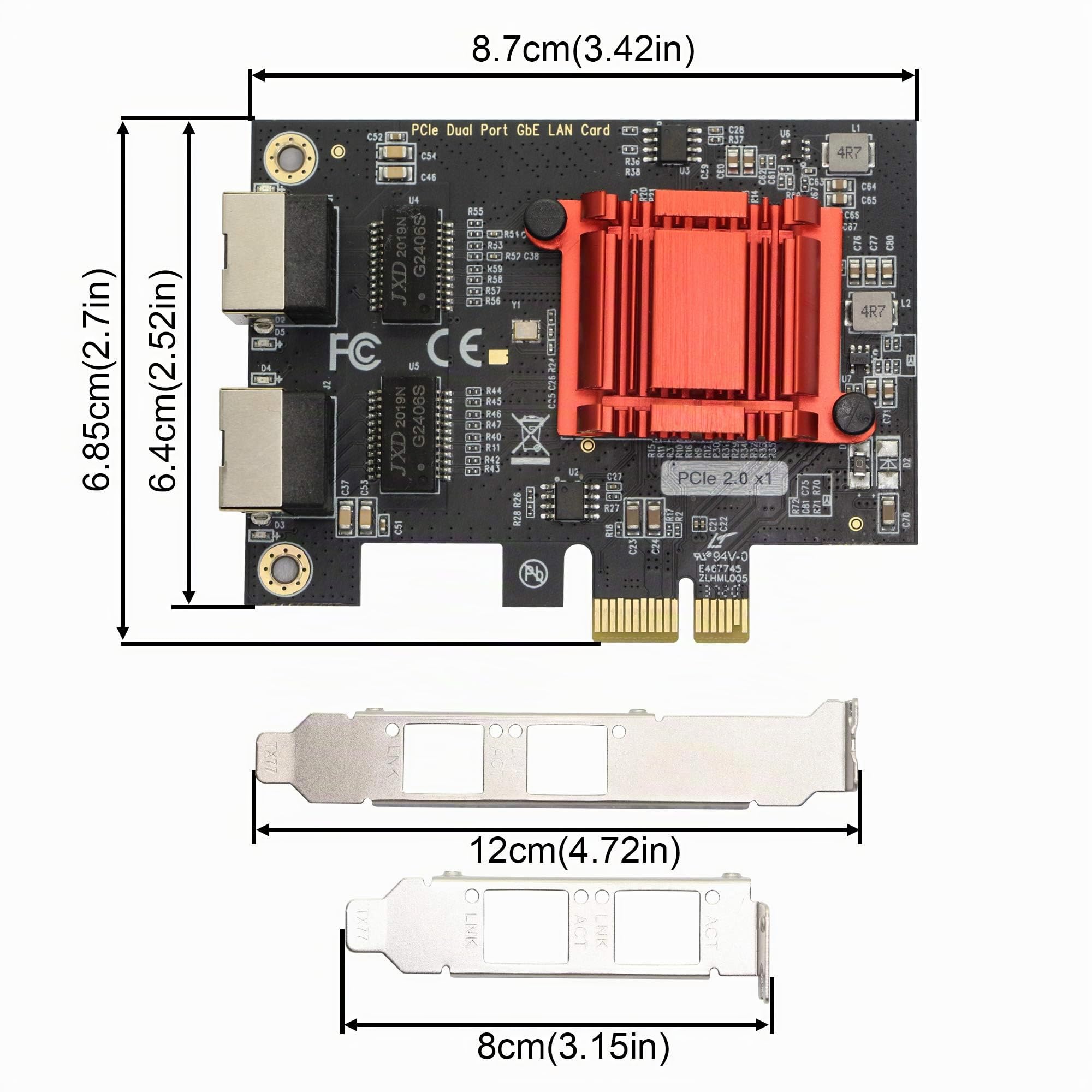 Scheda convergente PCI-E x1 di Gigabit Ethernet a doppia porta, adattatore del controller dell'interfaccia di rete di 2X RJ45 Gigabit,stazioni di lavoro, server, con staffa a basso profilo.