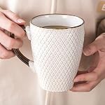 Ensemble de tasses à café en céramique - 16 Grandes tasses à café Oz - Gobelet en grès emboîté avec poignée pour latte thé Cappuccino Cocoa - Micro-ondes Lave-vaisselle Safe - Ensemble de 4 - blanc