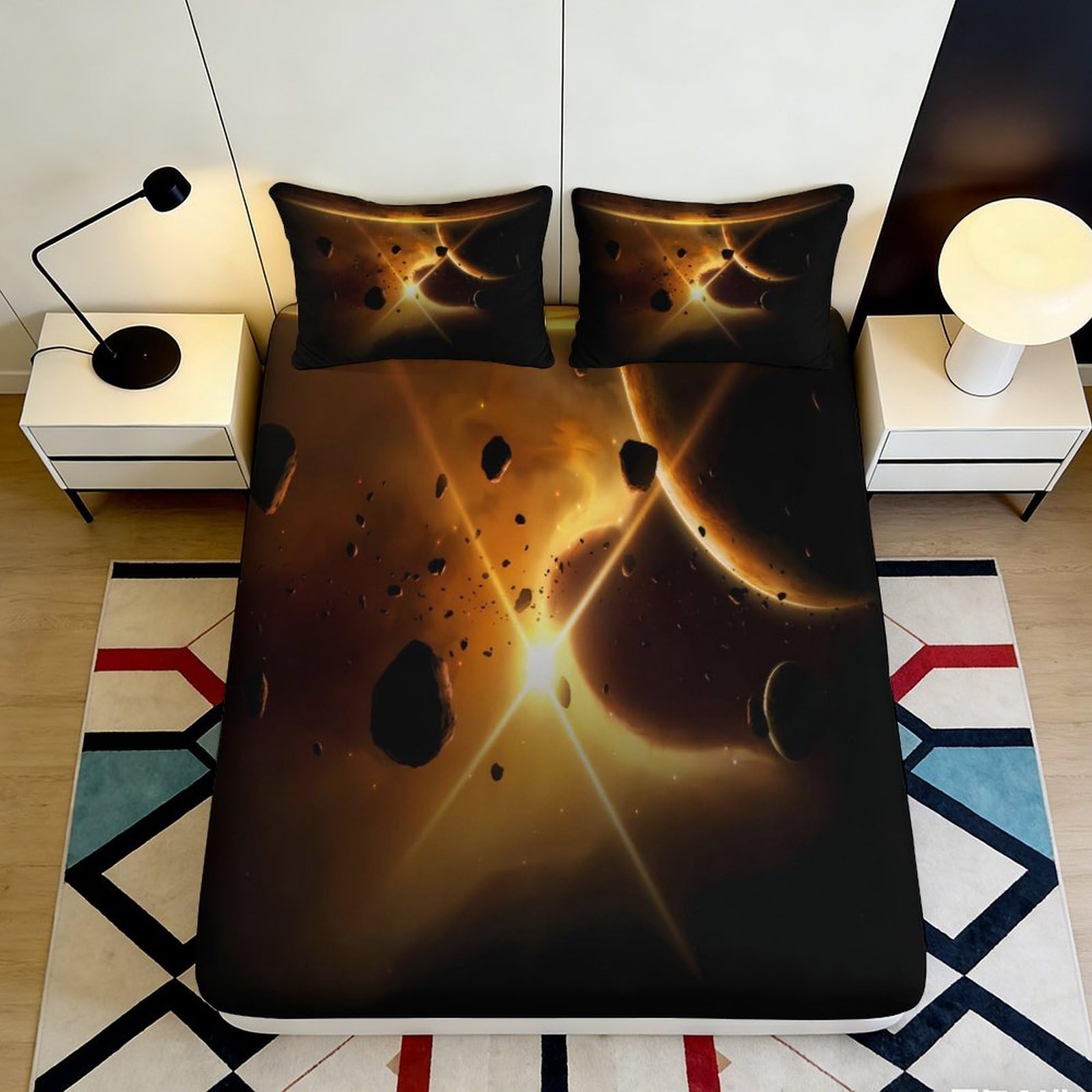 3D Printed Galaxy Fitted Sheet Microfiber Soft Breathable Cosmic Mattress Cover for Bedroom Dormitory Guest Room Protection Decor 120x200x25cm