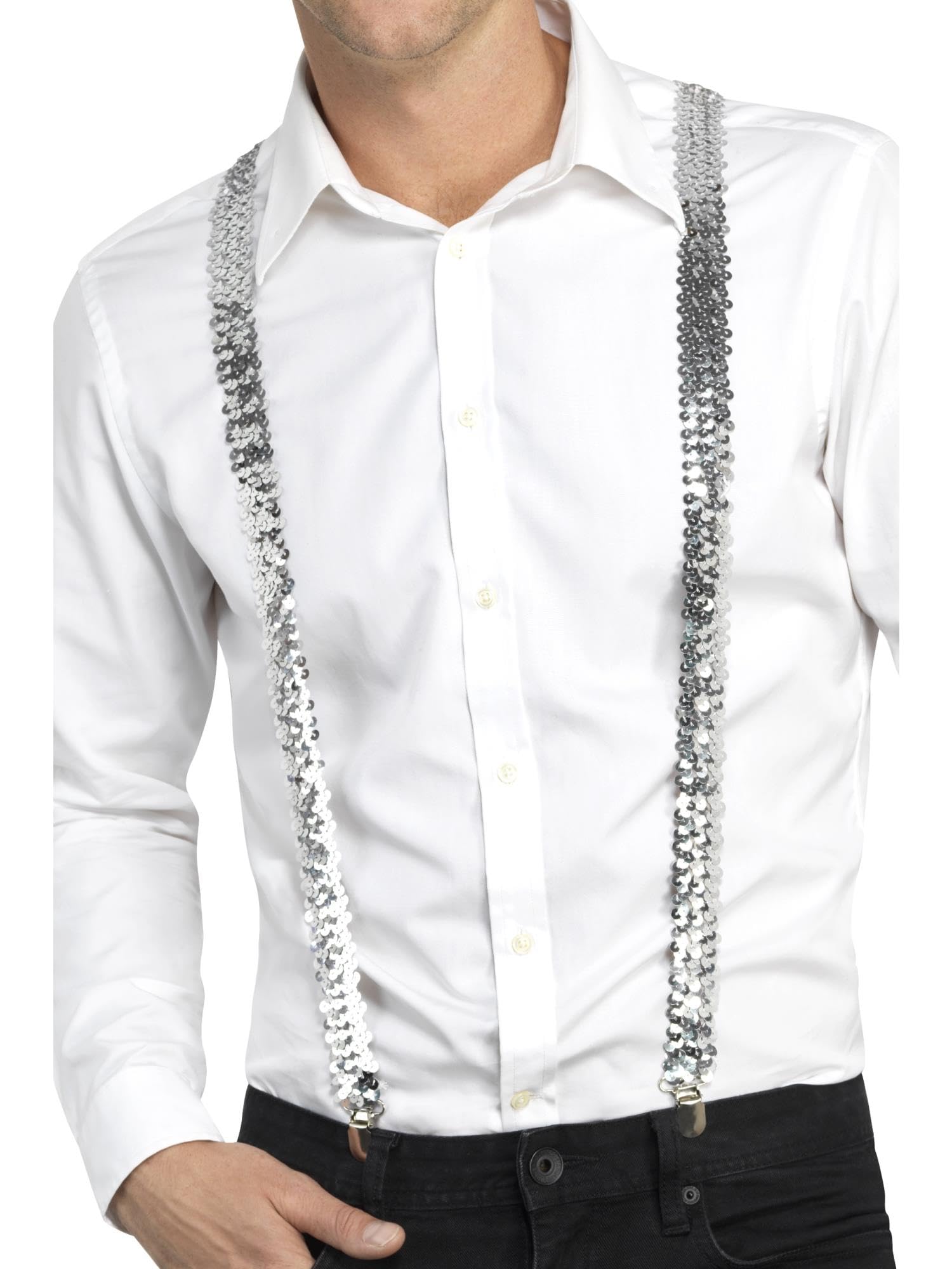 Smiffys Men's Silver Sequin Braces,
