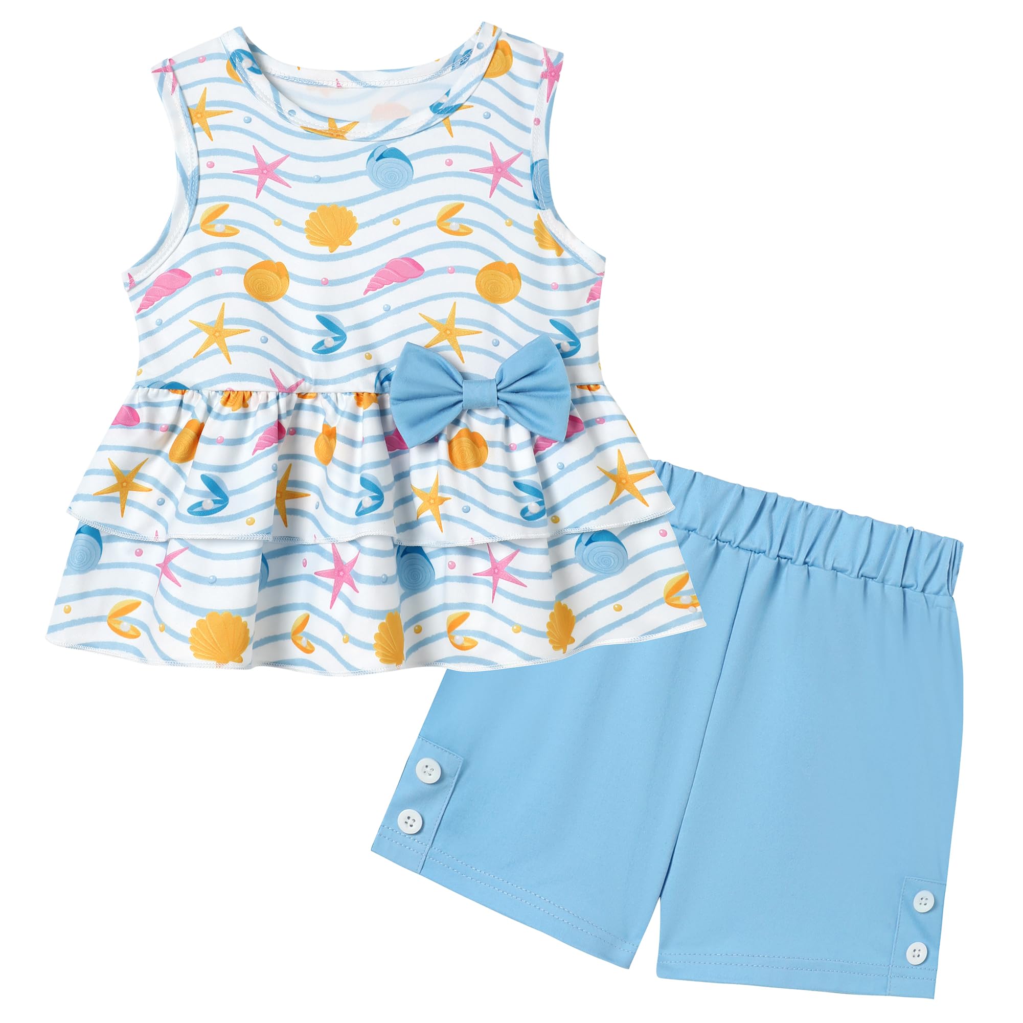 YUEMION Toddler Girl Clothes 2Pcs Baby Girl Summer Outfits Sleeveless Bow Knot Tank Shirts Tops Shorts Clothing Sets