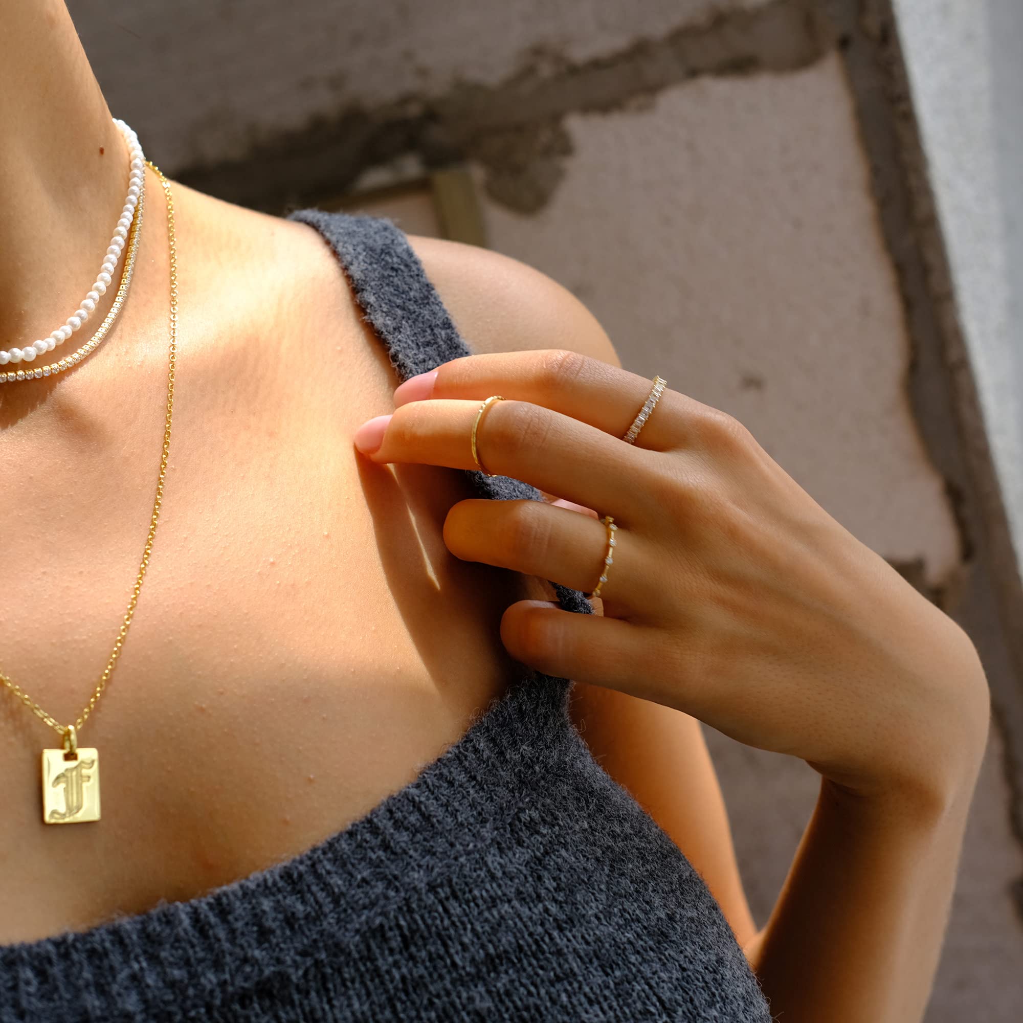 18K Gold Plated Dainty Vertical Baguette Eternity Band | CZ Stacking Ring in Gold | Womens Gold Stackable Ring Promise Ring Wedding Jewelry Hypoallergenic