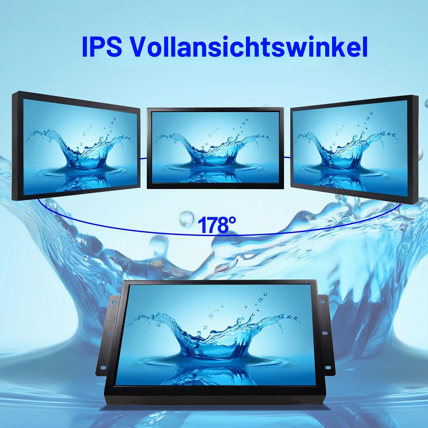 VSDISPLAY 13,3 Zoll 1920x1080 Tragbarer LCD Touch Monitor mit Lautsprechern | Industrieller IPS-LCD Bildschirm, VGA DVI Videoanschluss, Metallgehäuse