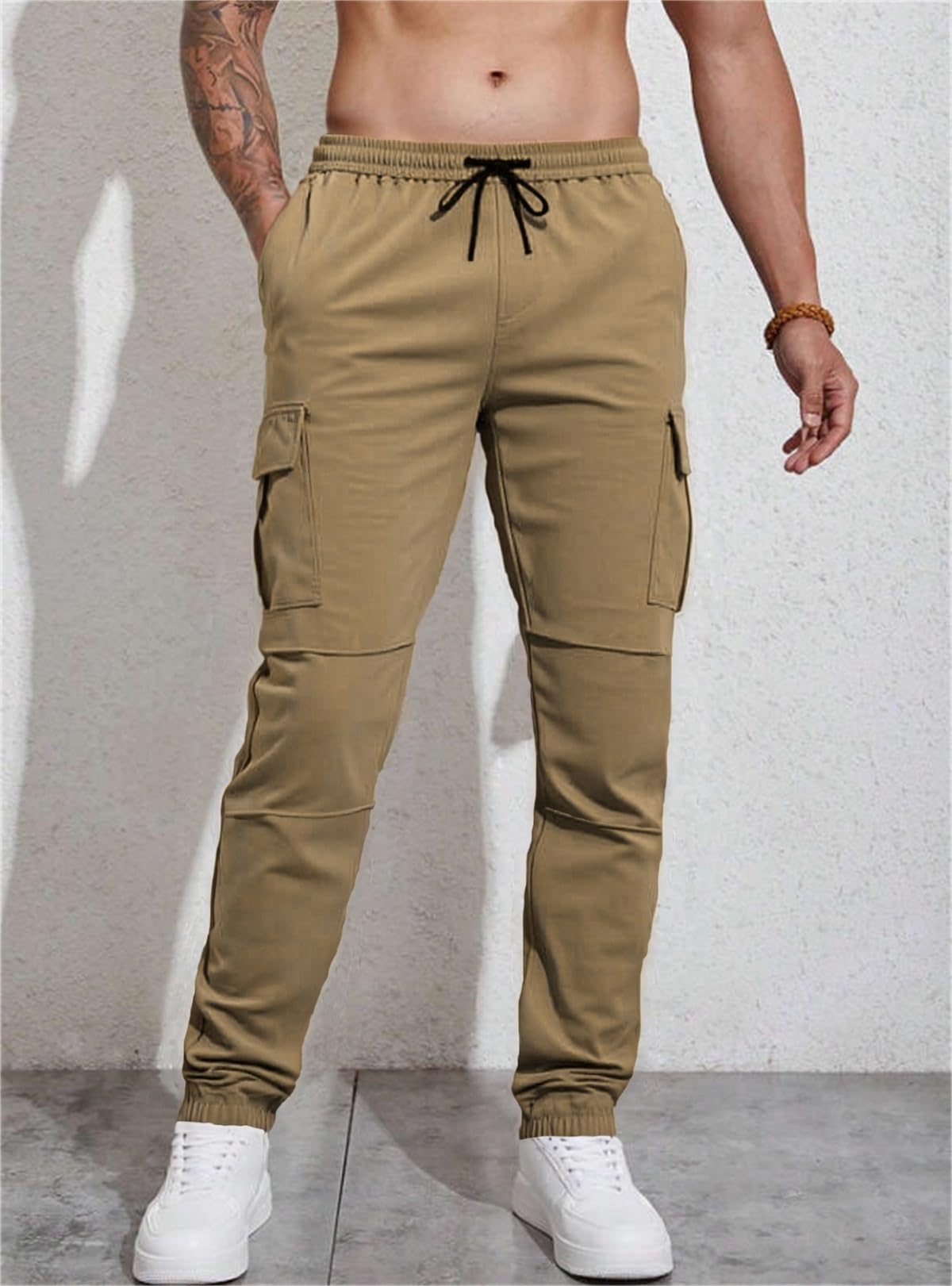 Men's Casual Cargo Pants Joggers Athletic Drawstring Waist Hiking Travel Tactical Pants