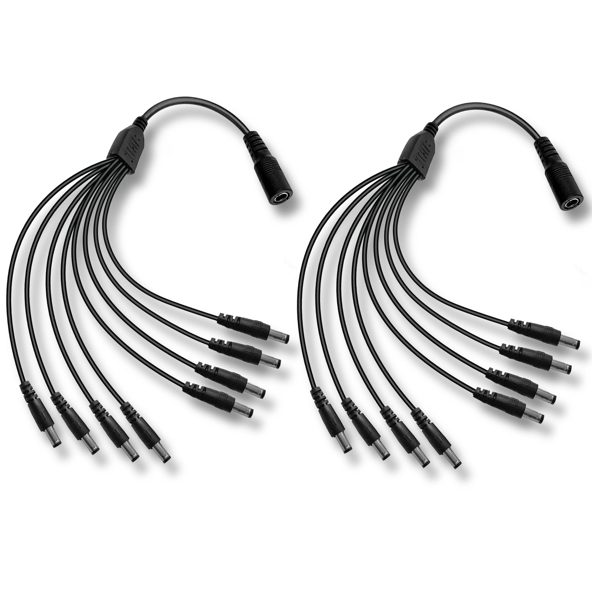 Clearhill 2Packs 1Female to 8 Male Way DC Power Splitter Cable,Plug 5.5mm x 2.1mm,Black,for CCTV Security Cameras,LED Strip Lights,Router and More