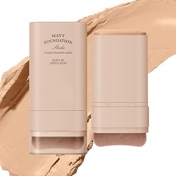 Foundation Stick with Brush 2-in-1 Matte Cream Foundation Waterproof and Long-Lasting Concealer Cover Moisturising Lightweight Foundation Pen with Brush Foundation Stick 02# 20 g