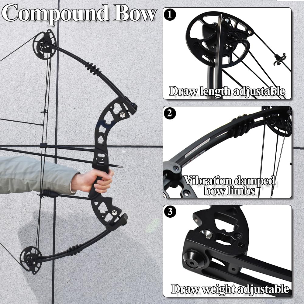 Set arco compound e frecce per adulti, arco da caccia per destrimani, potenza di trazione 30-60 libbre, attrezzatura regolabile
