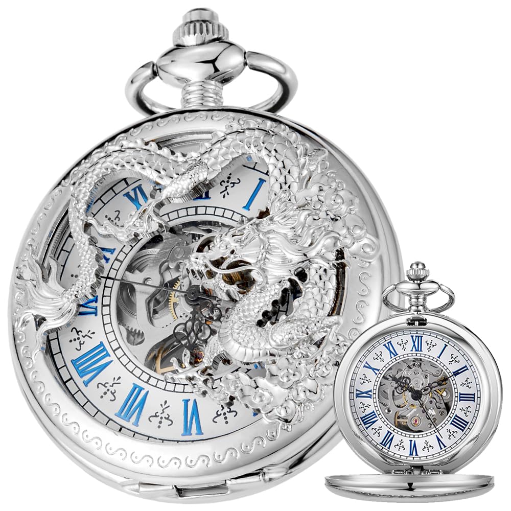 Rudder Design Mechanical Pocket Watch Hand Wind Roman Numerals Men Steampunk with Chain Box-image-38