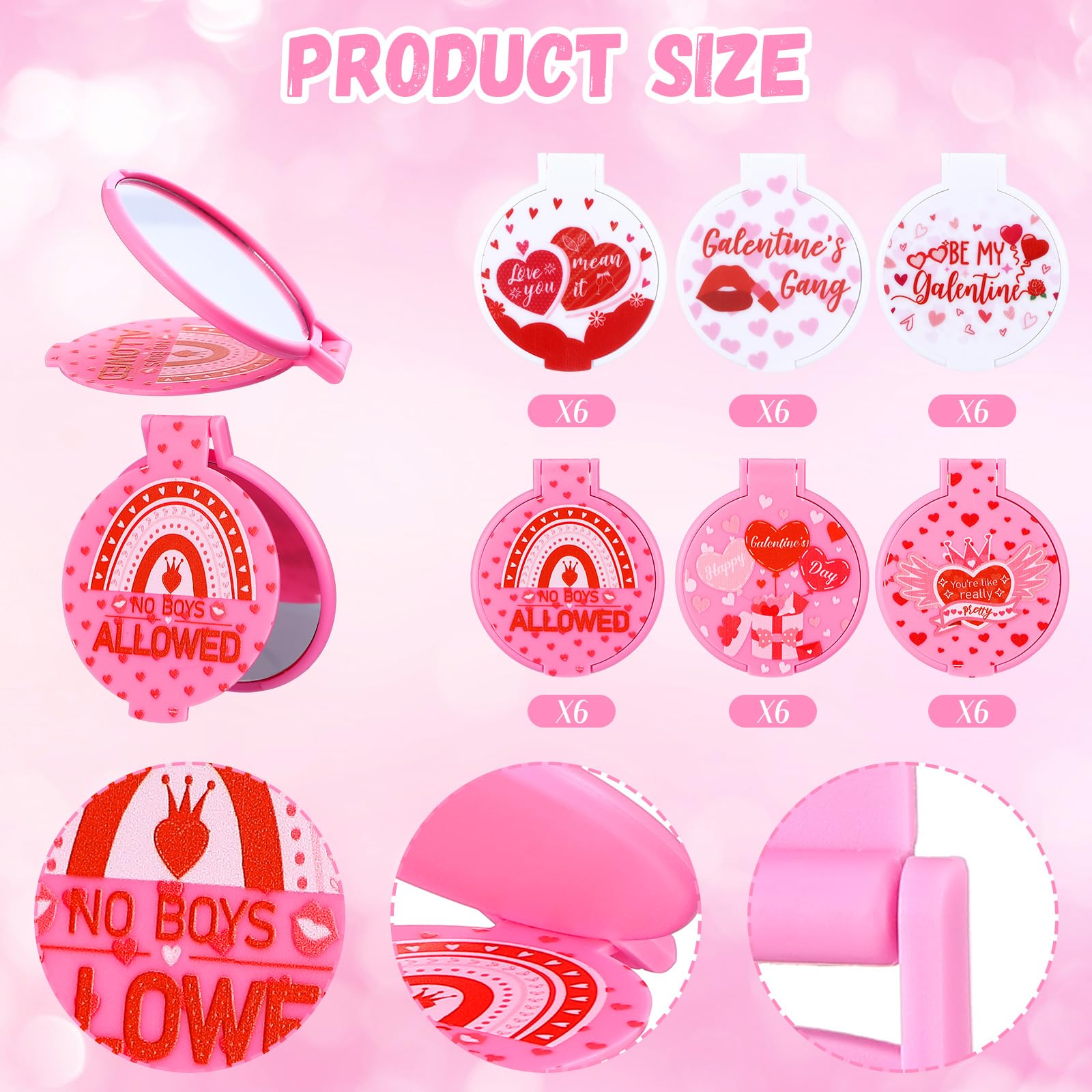 Namalu 36 espejos compactos rosados para el Día de Galentine, regalos a granel para mujeres, espejo de maquillaje portátil de bolsillo redondo, regalo para bolso, recuerdos de fiesta