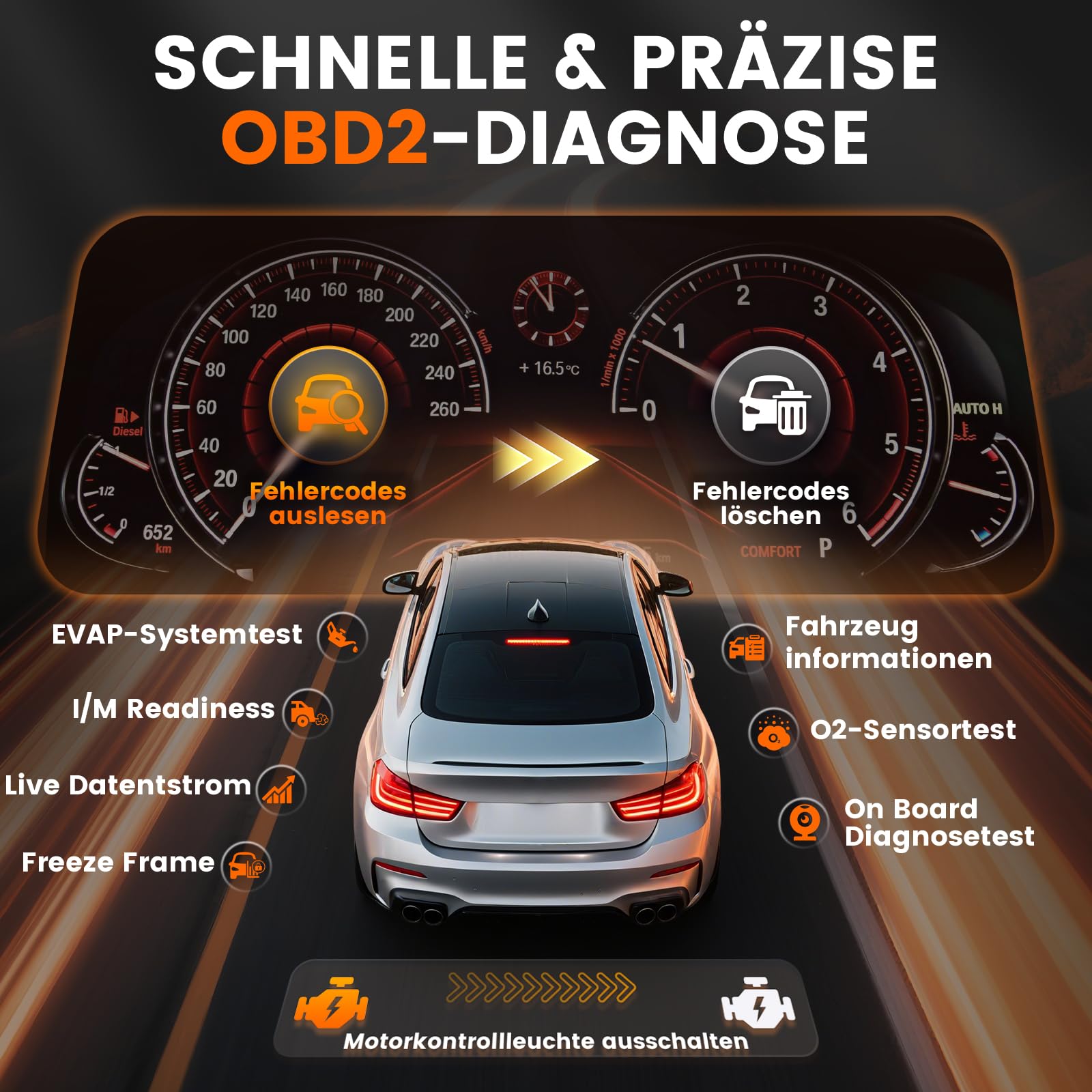2in1 Auto Diagnosegerät KFZ Batterietester Universal Fehlercode Lesegerät | ANCEL AD410PRO mit Vollen OBD2 Funktionen, 6V 12V 100-2000CCA Autobatterie Tester mit Batterie- Anlasser- und Ladetest