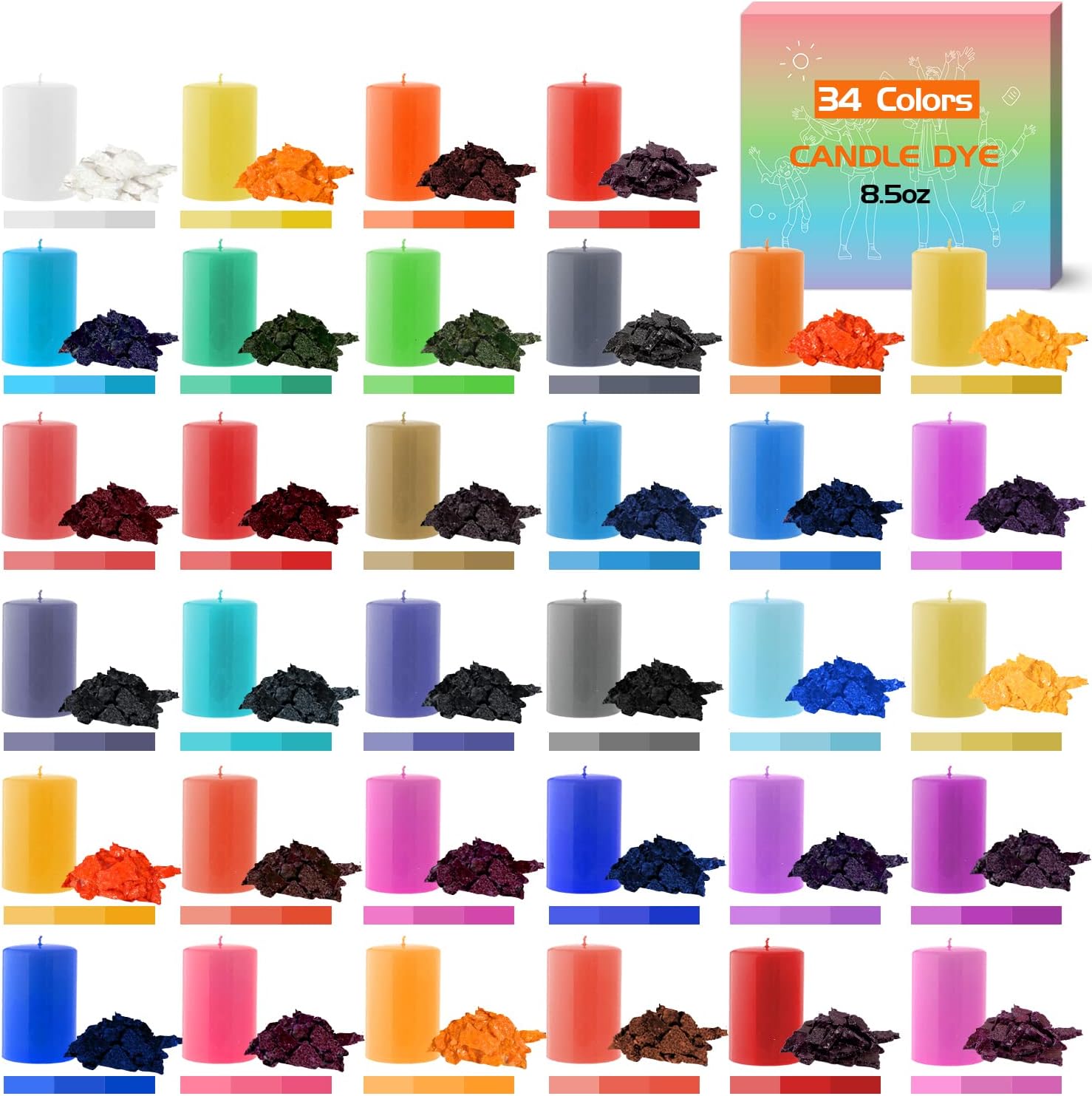 Candle Dye - 34 Popular Colors Candle Wax Dye for Candle Making - 8.5oz Candle Color Dye for Soy Wax, Safe and Natural