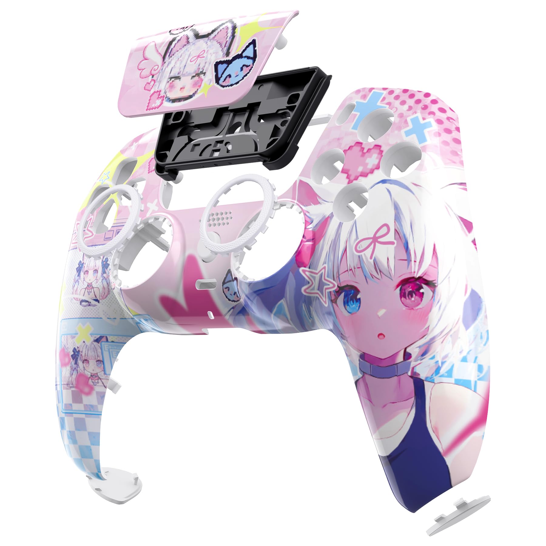 eXtremeRate Luna Re-Design Front Hülle für ps5 Controller BDM-010/020/030/040/050, Ersatzgehäuse&Touchpad&Accent-Ring, Custom integrierend Case Cover Zubehör für ps5 Controller-MeWoow - 5