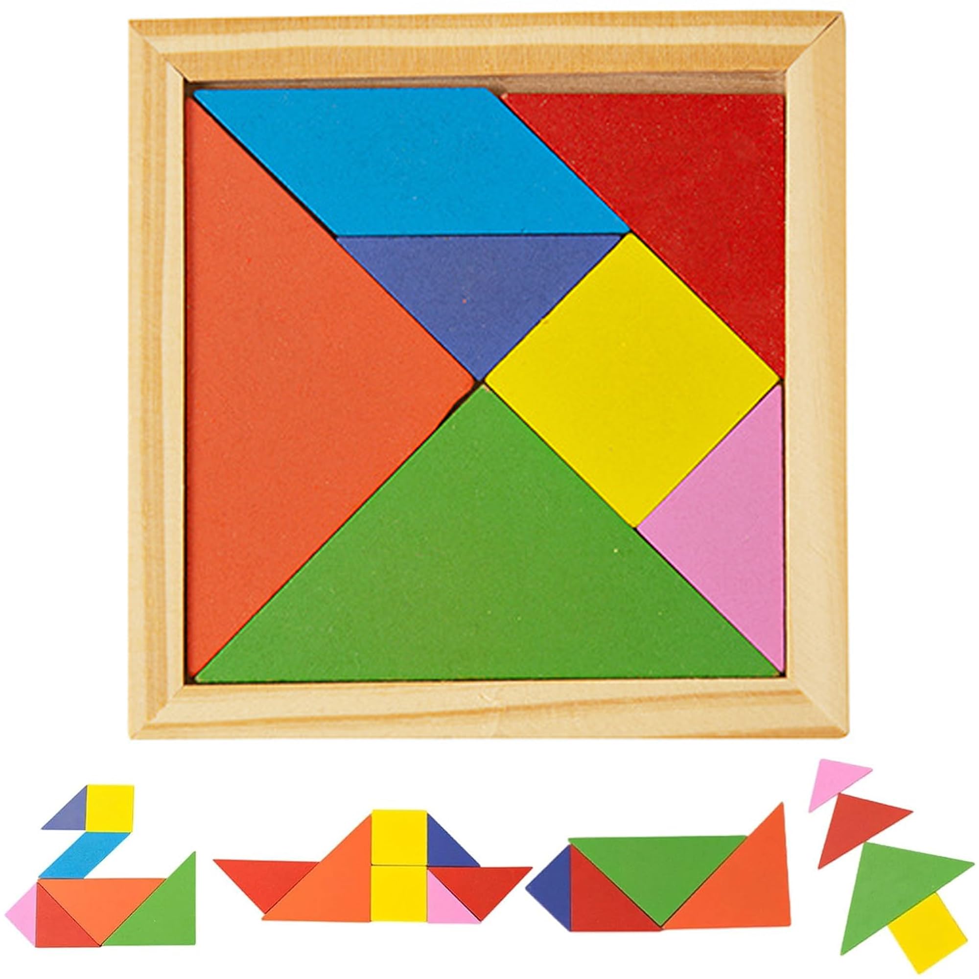 MINGZE 35 Pieces Tangram, Mini Tangram Wood Puzzle Gifts, Puzzle Puzzle, Montessori Learning Toys, School and Birthday Gift for Girls