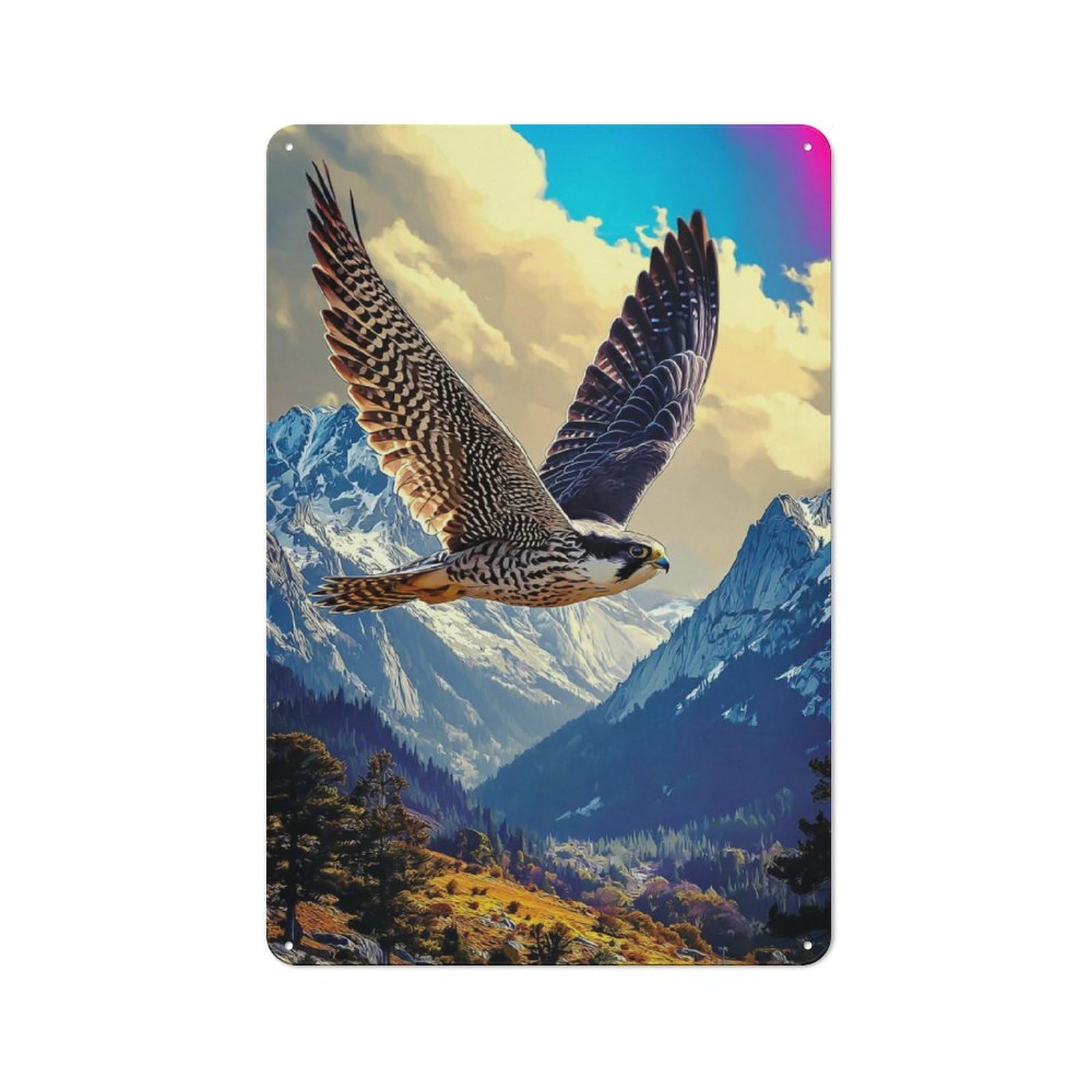 Junmoney Mountain Majesty Soaring Hawk Retro Metal Gift Sign 30X20cm, Small Space Decor For Bedroom, Kitchen, Office Or Living Room