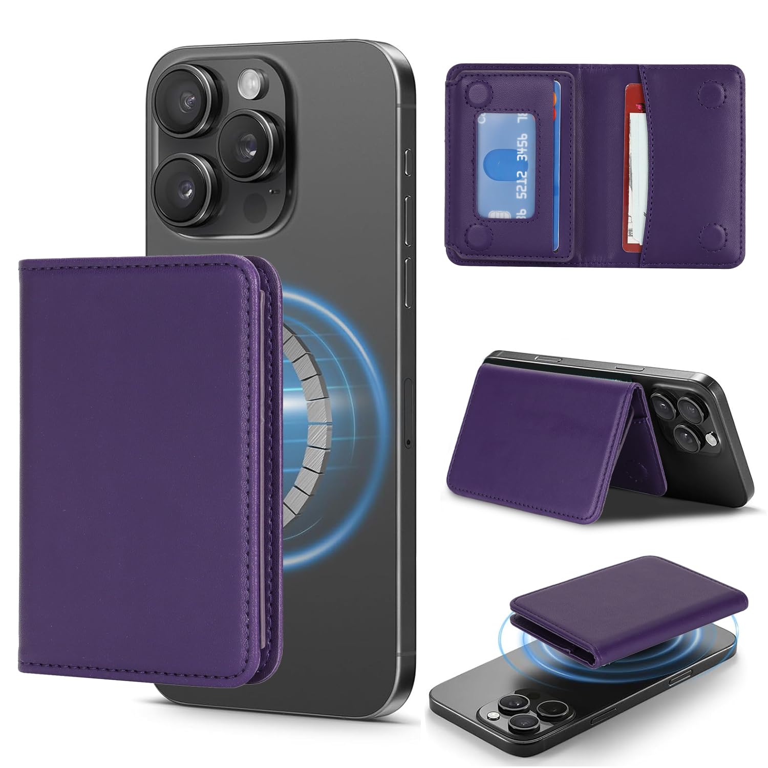Cavor Compatible with MagSafe Wallet, Magnetic Phone Wallet, Purple