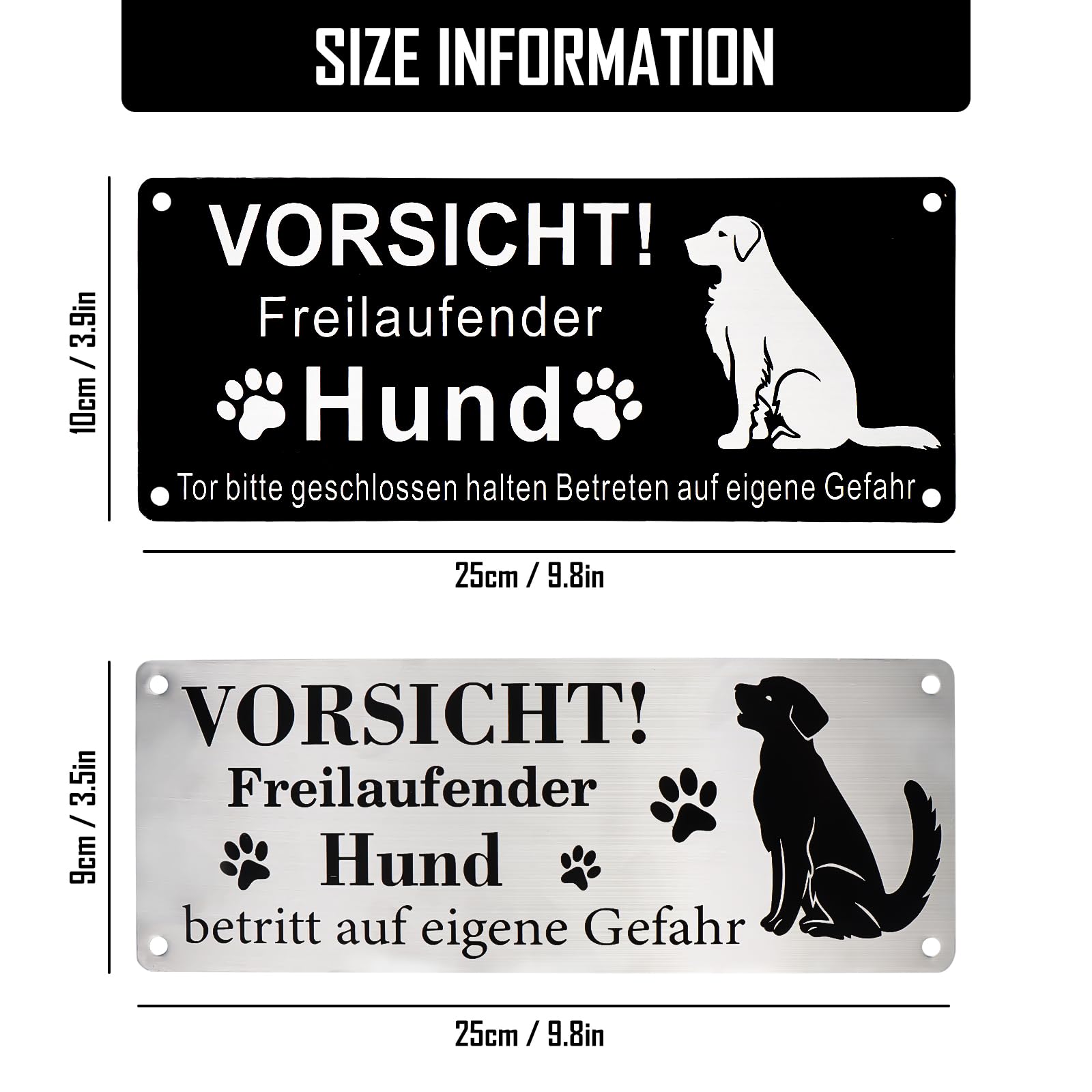 2 Stück 'Vorsicht Hund' Schilder Aus Aluminium – Selbstklebend Oder Mit Löchern Zum Schrauben