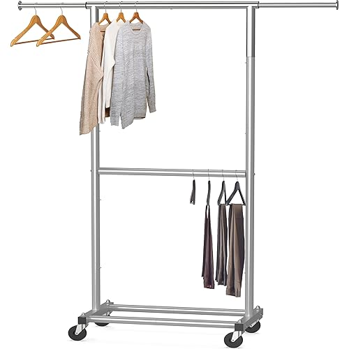Simple Houseware Double Rod Garment Rack, Grey