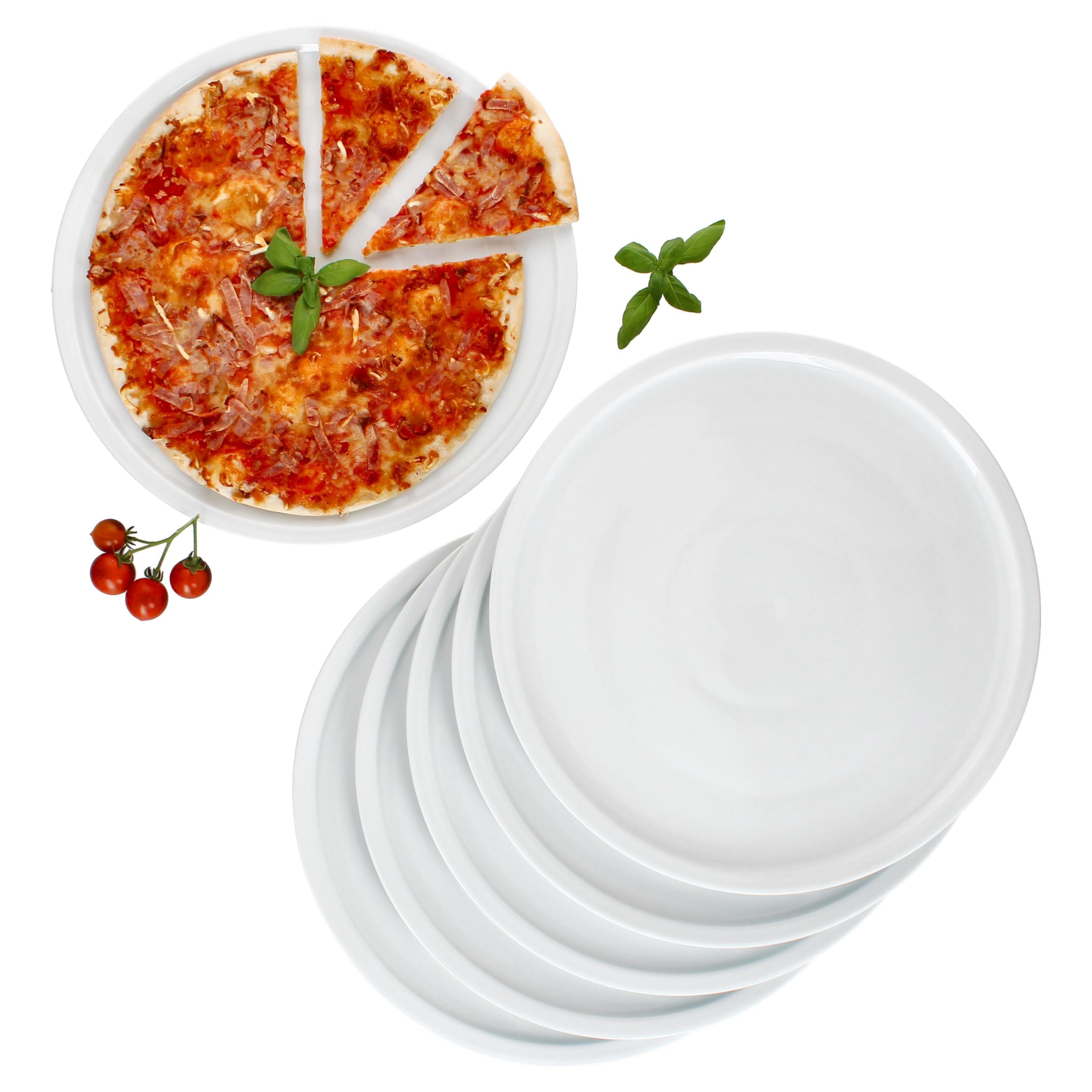 MamboCat 6er Set Bianco Pizzateller XL I Ø 33,5 cm I für 6 Personen I weiße große Pizzateller aus Porzellan I XL-Speiseteller, Servierplatte