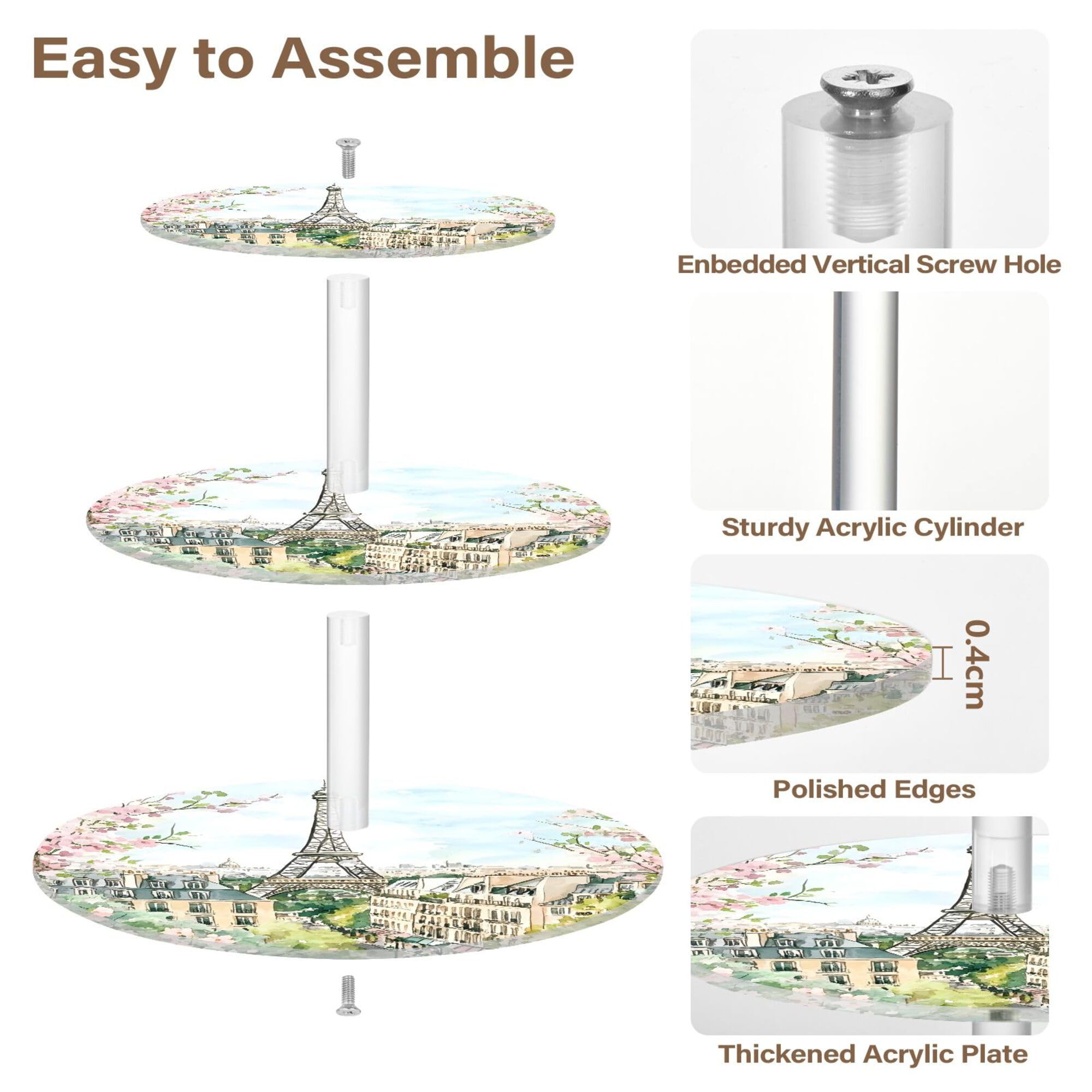 PYBUG The Paris Tower 3 Tier Acrylic Cupcake Stands Tower,Dessert Table Display Set for Tea Party,Wedding,Birthday, Baby Shower