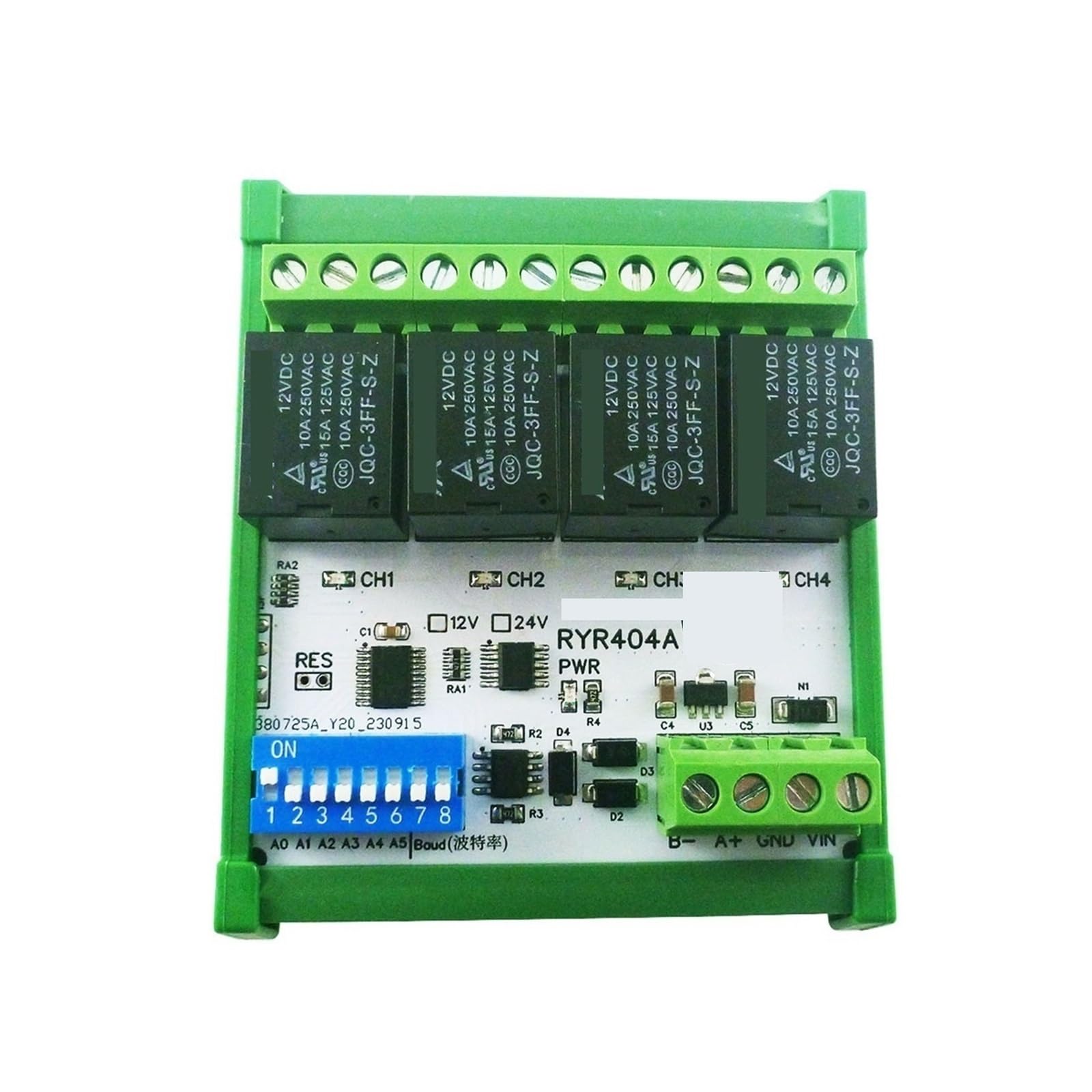 Module Relais Modbus RTU 4 canaux 12V avec boîtier DIN RS485