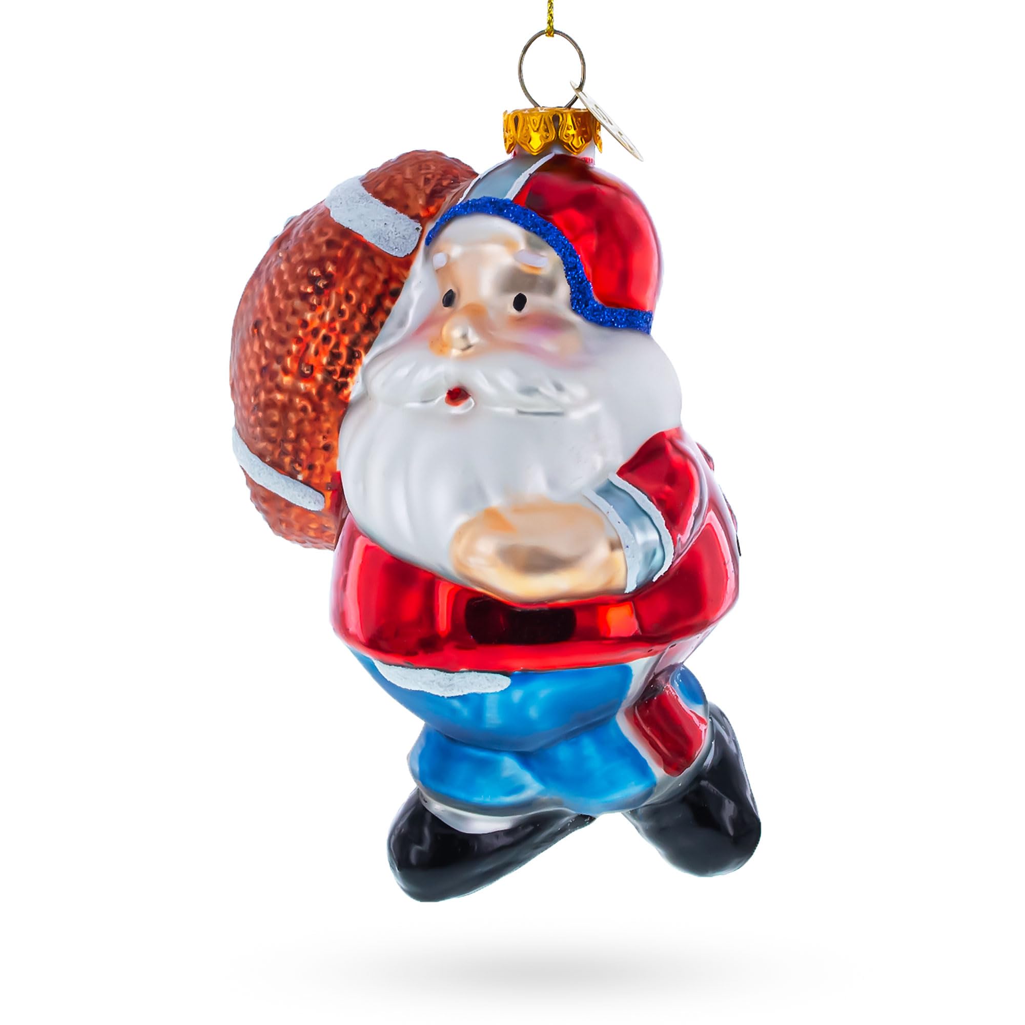 Père Noël joueur de football en verre soufflé suspension sapin Noël originale