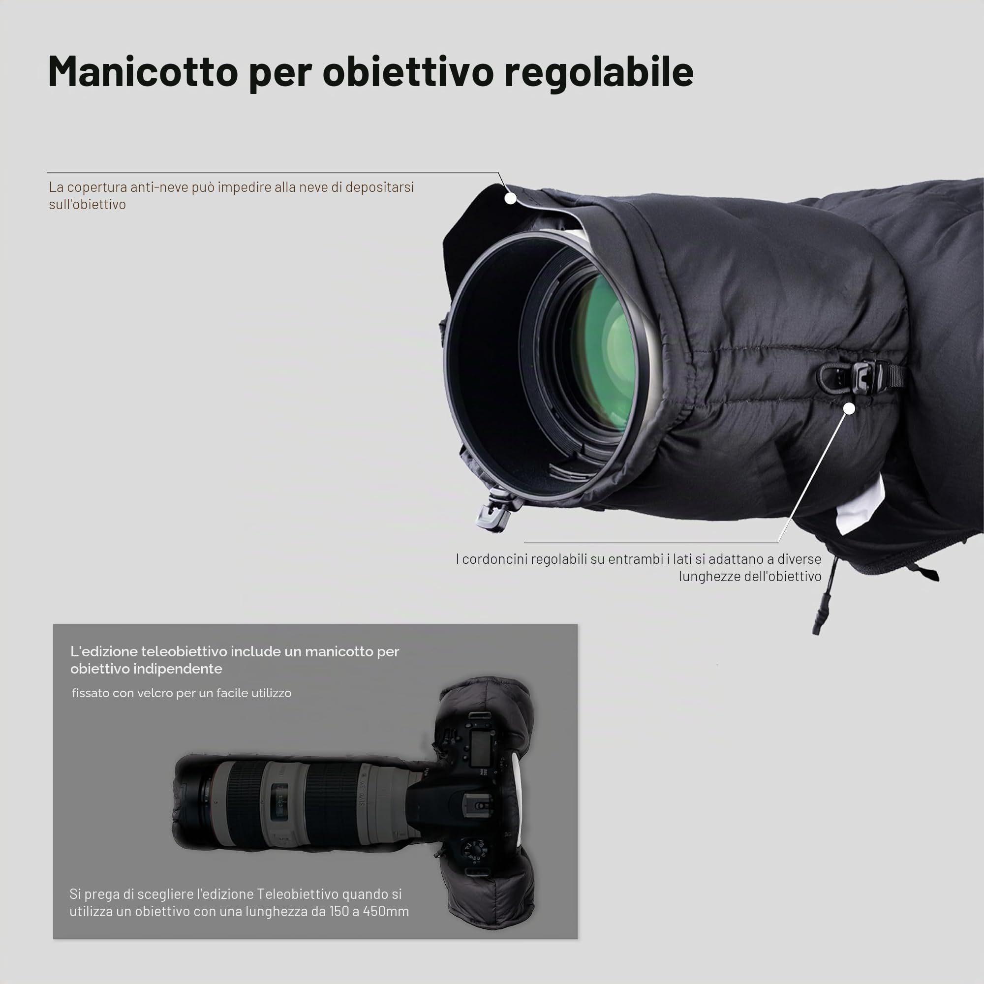 PGYTECH Copertura Termica Fotocamera Teleobiettivo, Protezione Freddo | 90% Piumino d'Oca Bianca, Anti-Appannamento, Finestra Trasparente, Tessuto Idrorepellente, Per Teleobiettivo