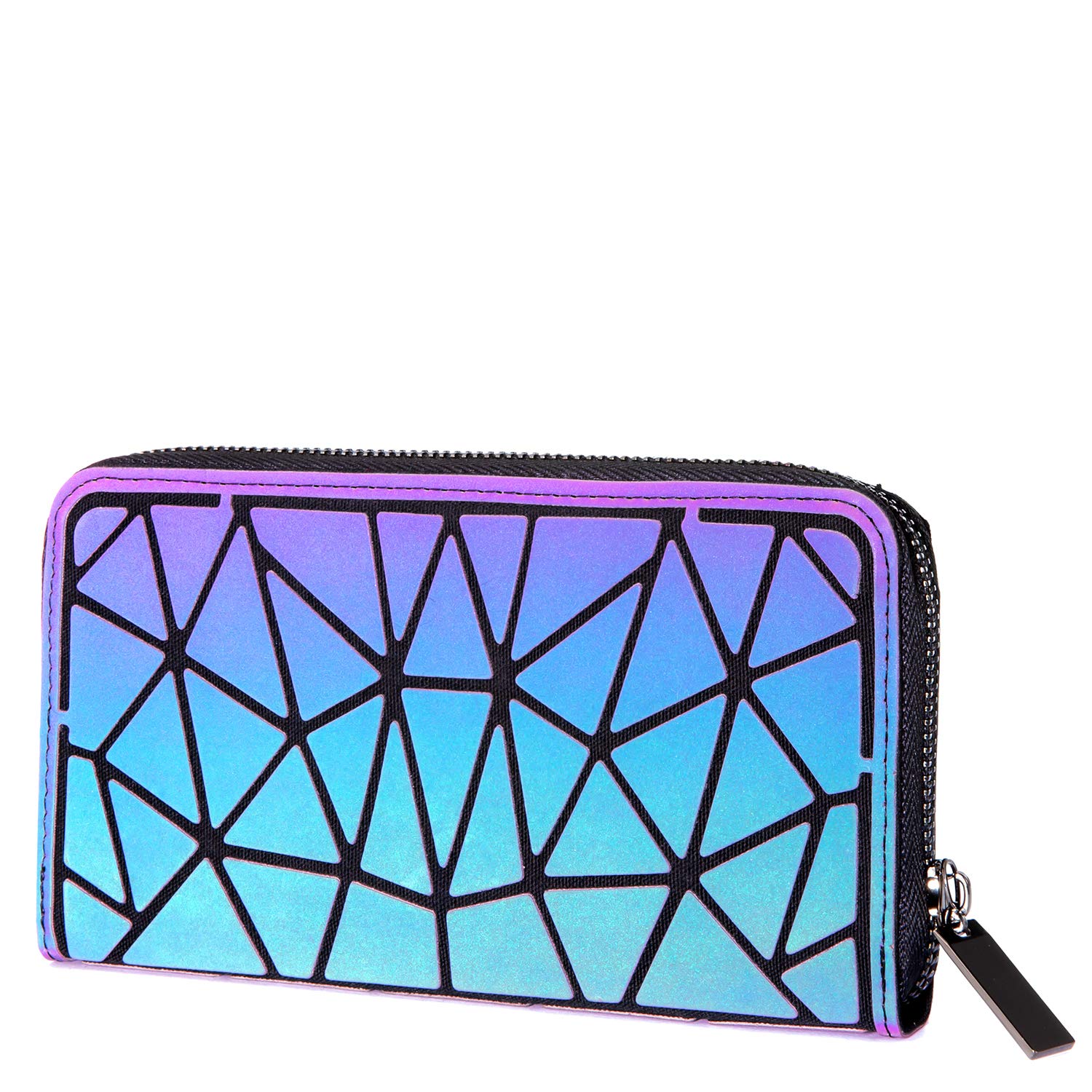 LOVEVOOKGeometric Luminous Purses and Handbags for Women Holographic Reflective Bag Backpack Wallet Clutch Set, Zipper Wallet, Small, Stylish