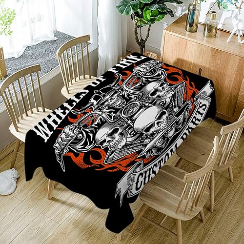 Miniatura 2 de Moslion Mantel de motocicleta de 52 x 70 pulgadas con cita original de calavera de fuego, piezas personalizadas, mantel rectangular de velocidad
