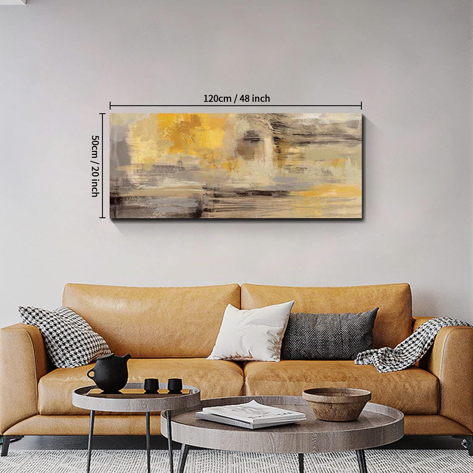 FajerminArt Grande Stampa su Tela Con Cornice Astratto grigio giallo senape Quadri Moderni Immagine pittura su tela soggiorno camera da letto ristorante Decorazione Murale 120x50cm