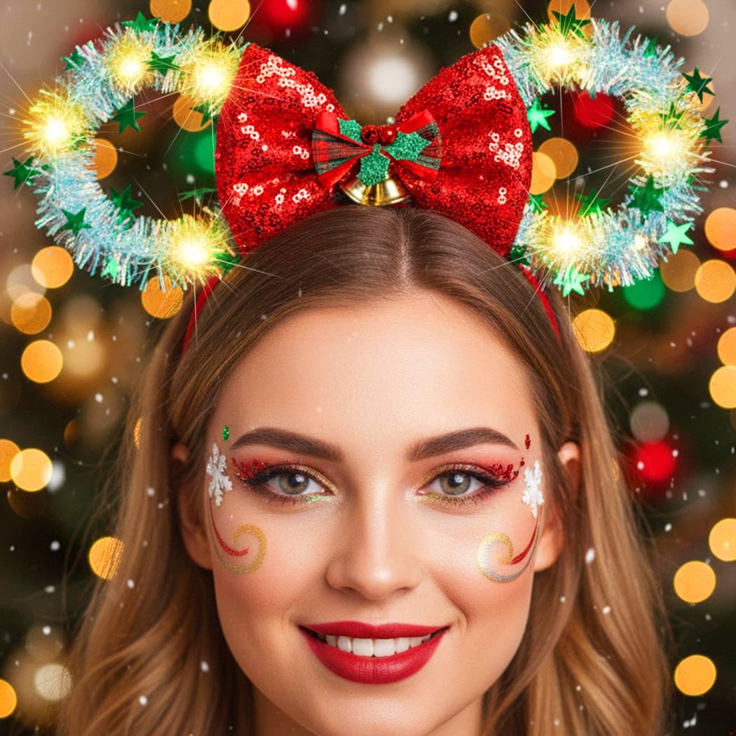 Christmas Mouse Ear Headband Women Glitter Hair Hoop Party Accessory Amazon.com: LSHDXD Christmas Mouse Ears Bow Headband Hair  main image 2