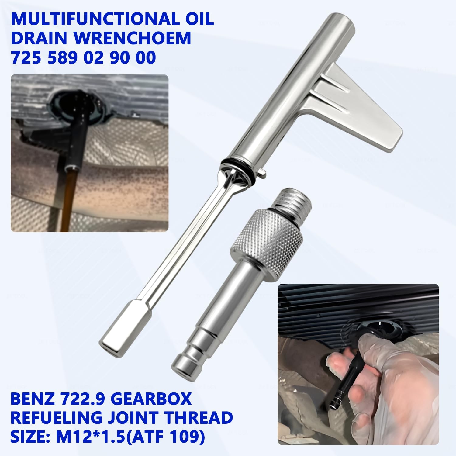 ZKTOOL 6-częściowy zestaw narzędzi do napełniania oleju przekładniowego, metalowy drążek, pasuje do Mercedes Benz 725.0 9-biegowy, adapter ATF (ATF109)