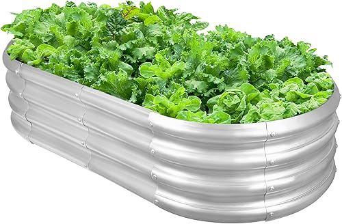 MYFAMIREA Jardinera elevada galvanizada para exteriores, 8 x 4 x 1 pies, maceta elevada de metal para jardín, caja grande de jardín galvanizado