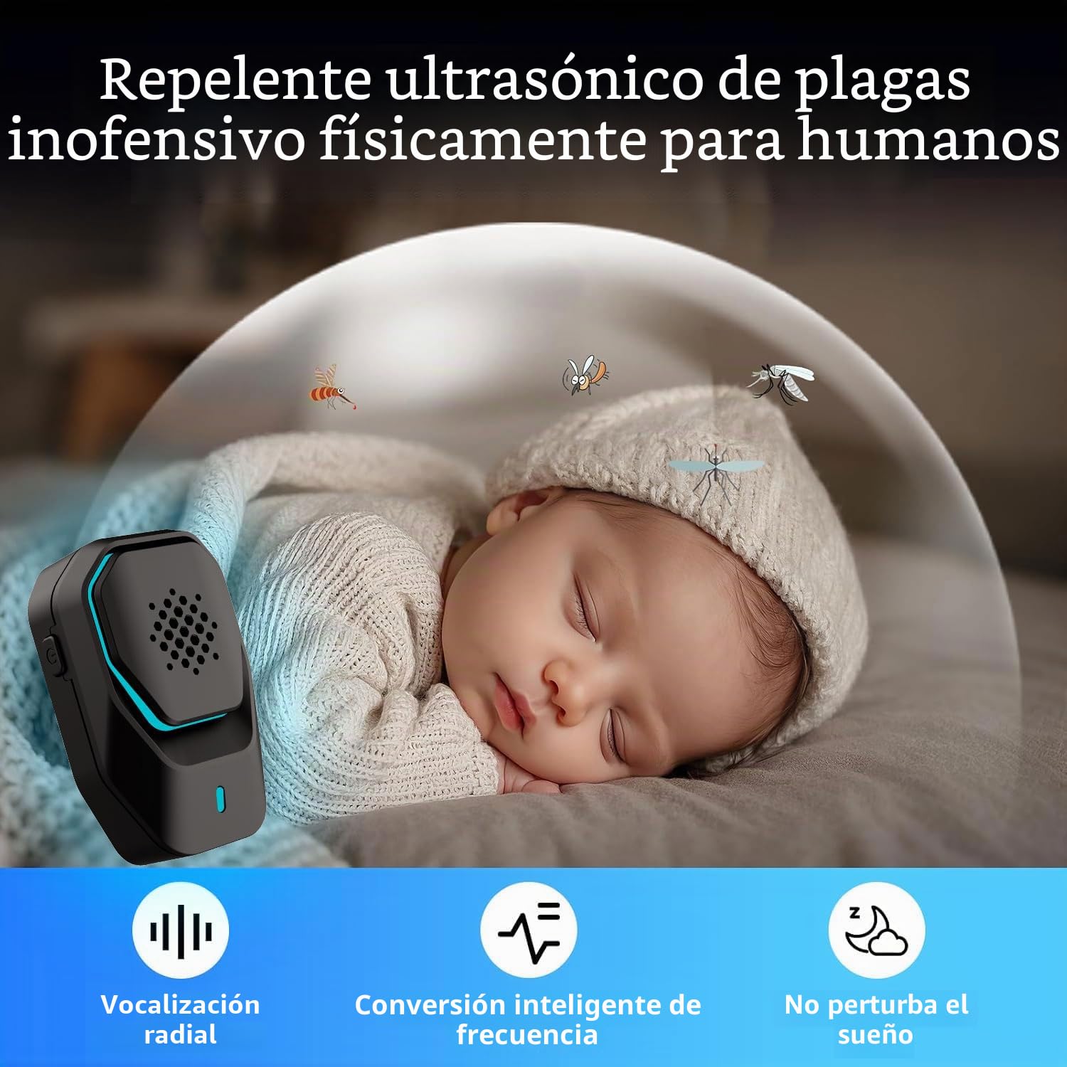 AILEDA Repelente Ultrasónico de Plagas 360° con Luz LED para Casa, Sótano, Terraza