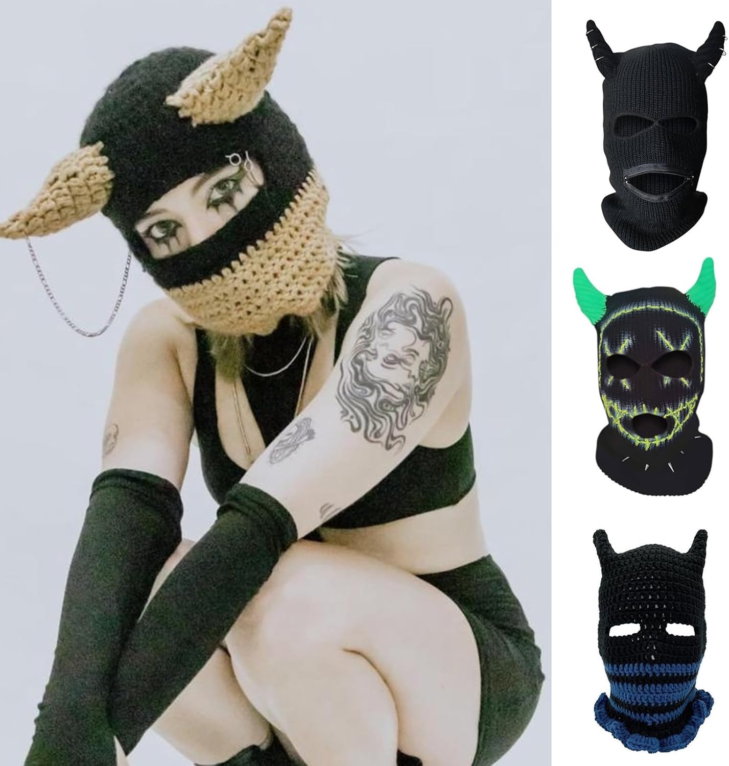 Knitted Full Face Ski Mask Winter Balaclava Face Cover for Outdoor Sports Halloween Novelty Knitting