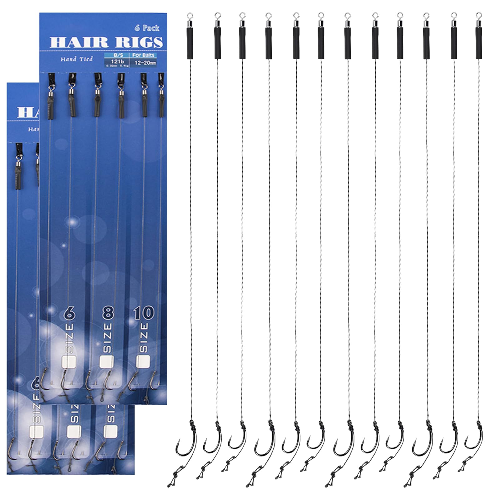 12 Pcs Fishing Hooks Barbless, Carp Hair Rigs Fishing Tackle Curve Shank Fishing Hooks for Carp Fishing, Easy Installation and Increased Catch Rate (Size 6#8#10#）