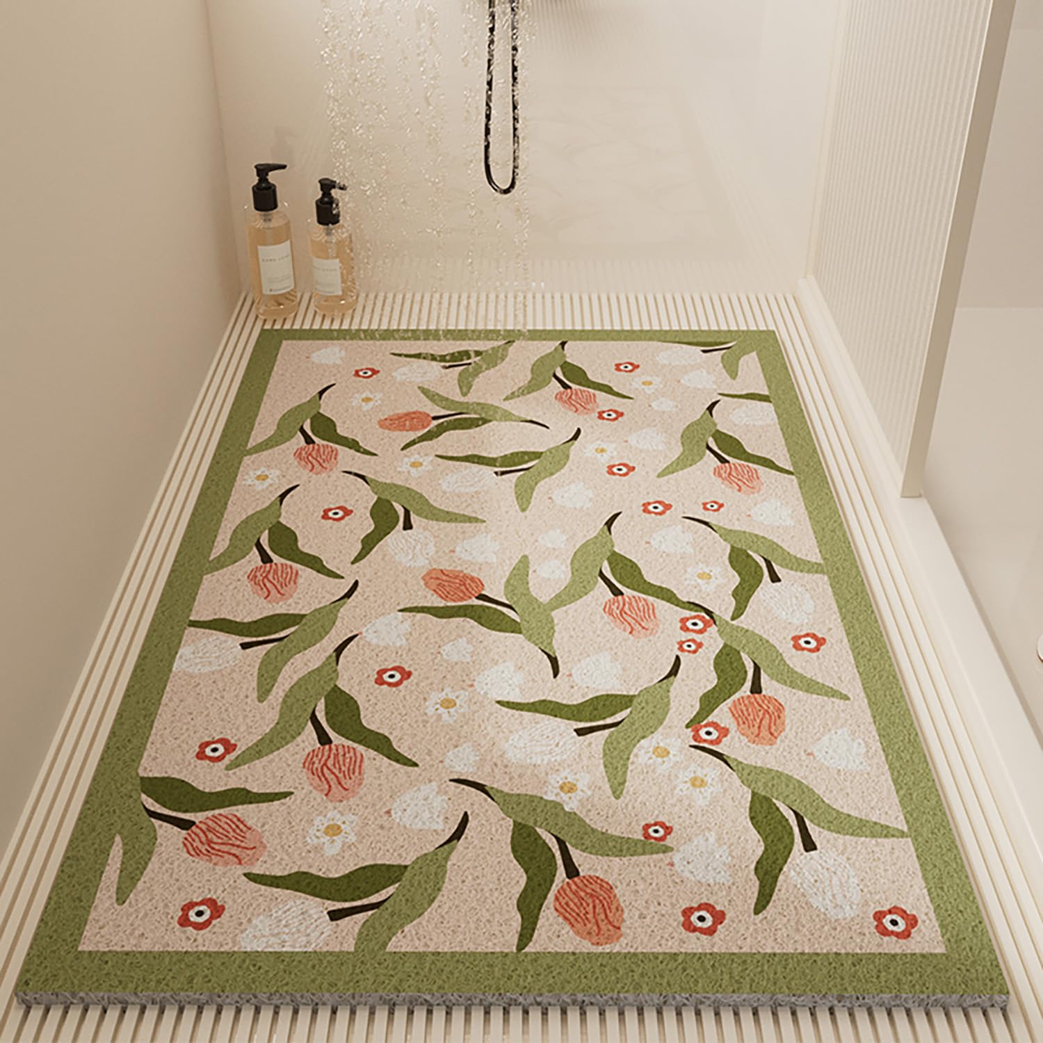 Badewannenmatte 80x120cm,Luffa Antirutschmatte Dusche,Antirutschmatte Badewanne ohne Saugnäpfe,Duschmatte rutschfest mit Ablauflöchern,Geblümt Muster 45