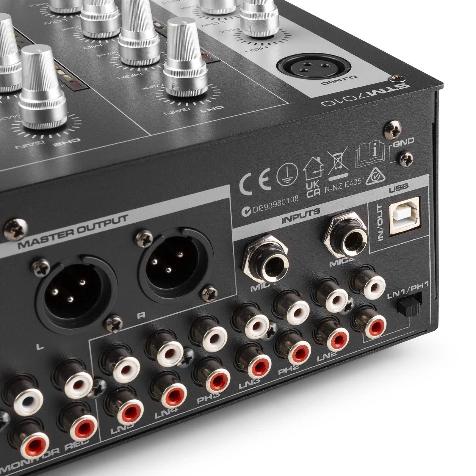 Vonyx STM-7010 - Mezclador de DJ 4 canales con entrada USB, mesa de mezclas, mezclador de DJ, entradas MIC, DMX, crossfader, medidor VU, mezclador de audio, mezclador de 4 canales