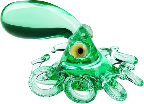 Green Uranium Glass Octopus Figurine Glowing Green Murano sea Creature Sculpture UV Reactive mini Octopus Handmade Glass Animal
