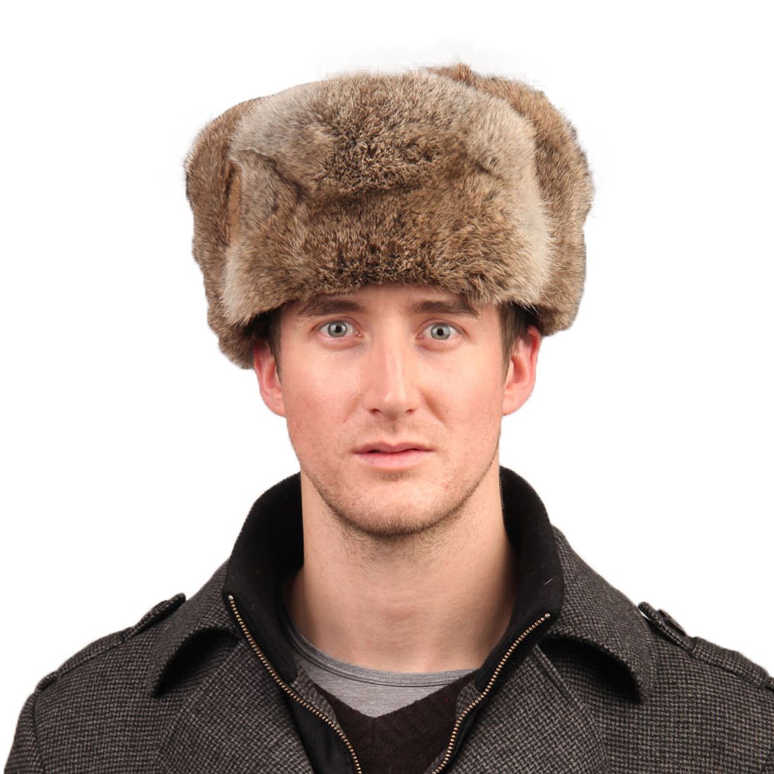 URSFUR Men's Rabbit Full Fur Russian Ushanka Trooper Hats Multicolor (One Size Fits All, Brown)