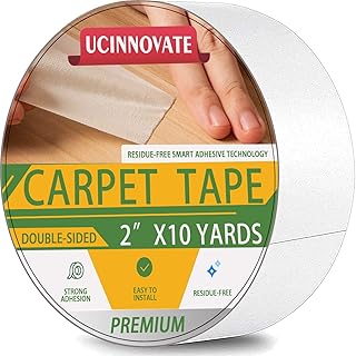 Double Sided Carpet Tape for Area Rugs, Carpets Heavy Duty Sticky Tape 2” x 10 Yards, Multi-Purpose Rug Tape, High Adhesive and Removable, Ideal for Area Rugs, Carpet Over Rugs or Hardwood Floor