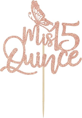 Miniatura 6 de Mis Quince Decoración para tartas, decoraciones de cumpleaños de 15 años, decoraciones de feliz 15 años, suministros de fiesta de cumpleaños con