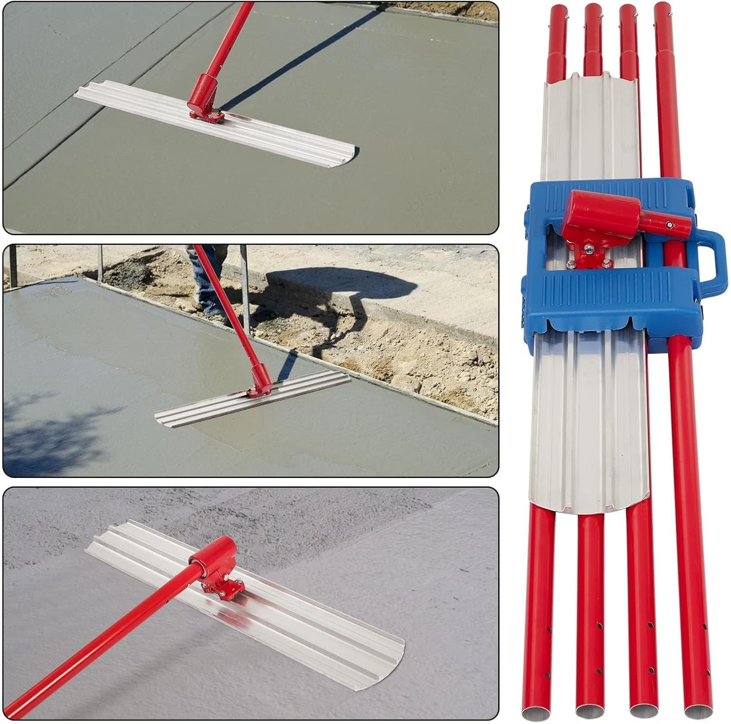 Garvee Fratacho para Hormigón de Aleación de Aluminio Llana Flotante Profesional para Nivelado de Cemento y Pavimentación Industrial con Cabezal Oscilante Kit Completo con Postes 91 cm Plata