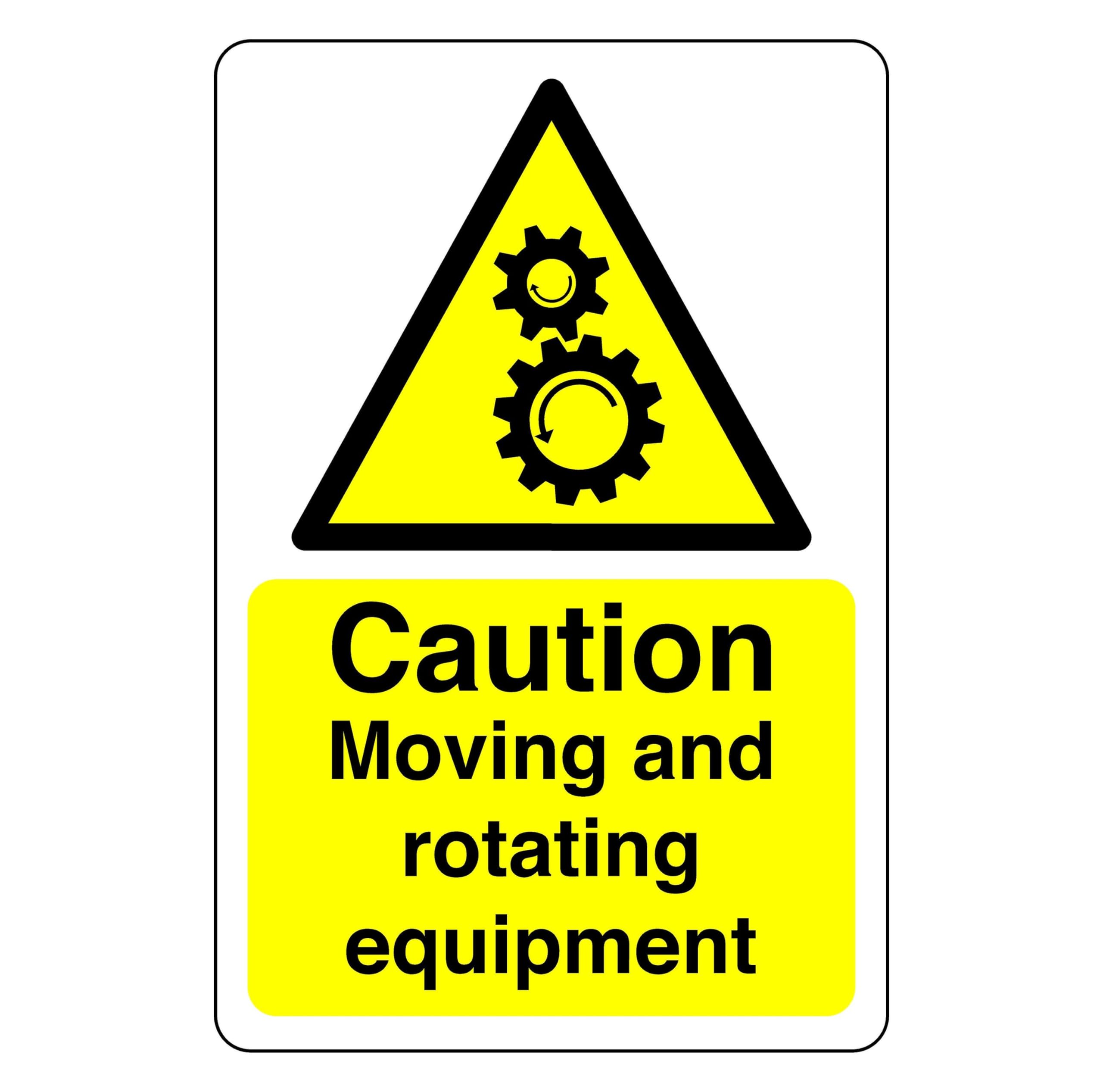 Safety First Display LTD Caution moving and rotating parts- 3mm Aluminum Dibond for indoor/outdoor usage (300mm x 200mm) 7m Viewing Distance.
