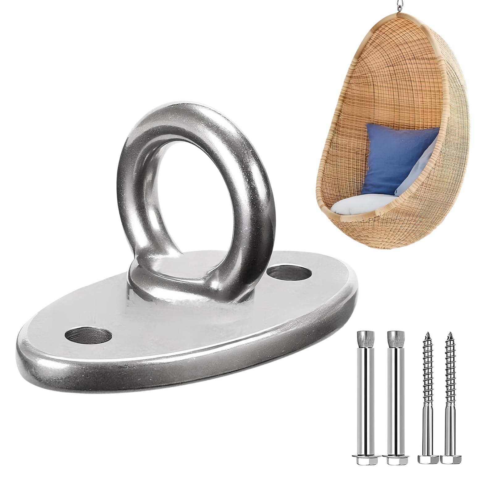 Colexy Heavy Duty Swing Hangers Hooks, M8 Pad Eye Plate, Stainless Steel Ceiling Hammock Hooks with Screws, for Ceiling Wooden Porch, Hammock Chair, Gym Yoga Suspension