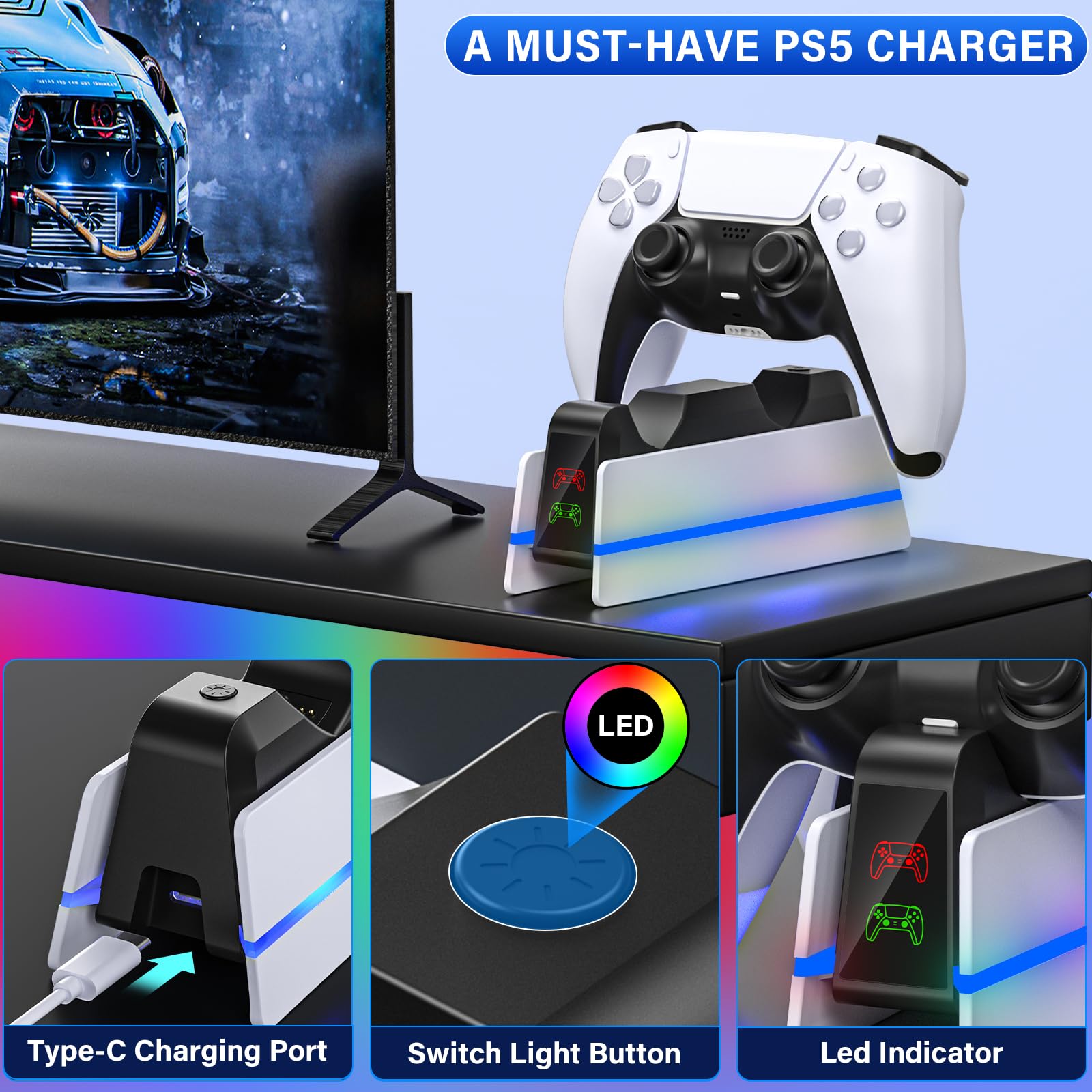 Konsola do stacji ładującej kontrolera z 9 lampkami RGB