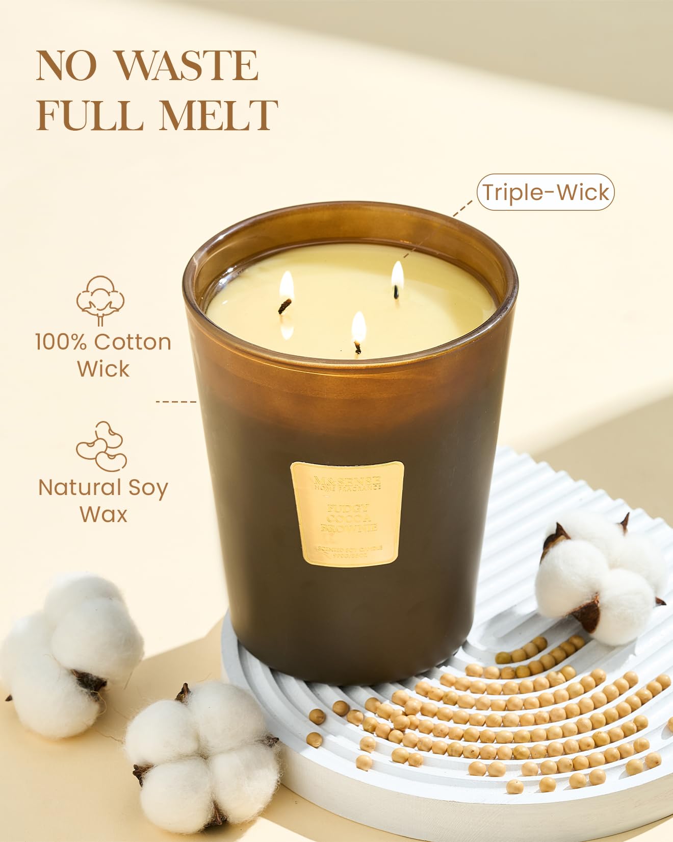 M&SENSE candele profumate Brownie al Cacao Fondente, candela profumata dal carattere avvolgente che crea atmosfere intime, ideale per serate rilassanti ed unico regalo perfetto, 990g,Fino a 150 Ore | 150 ore di combustione, non tossico, barattolo grande,