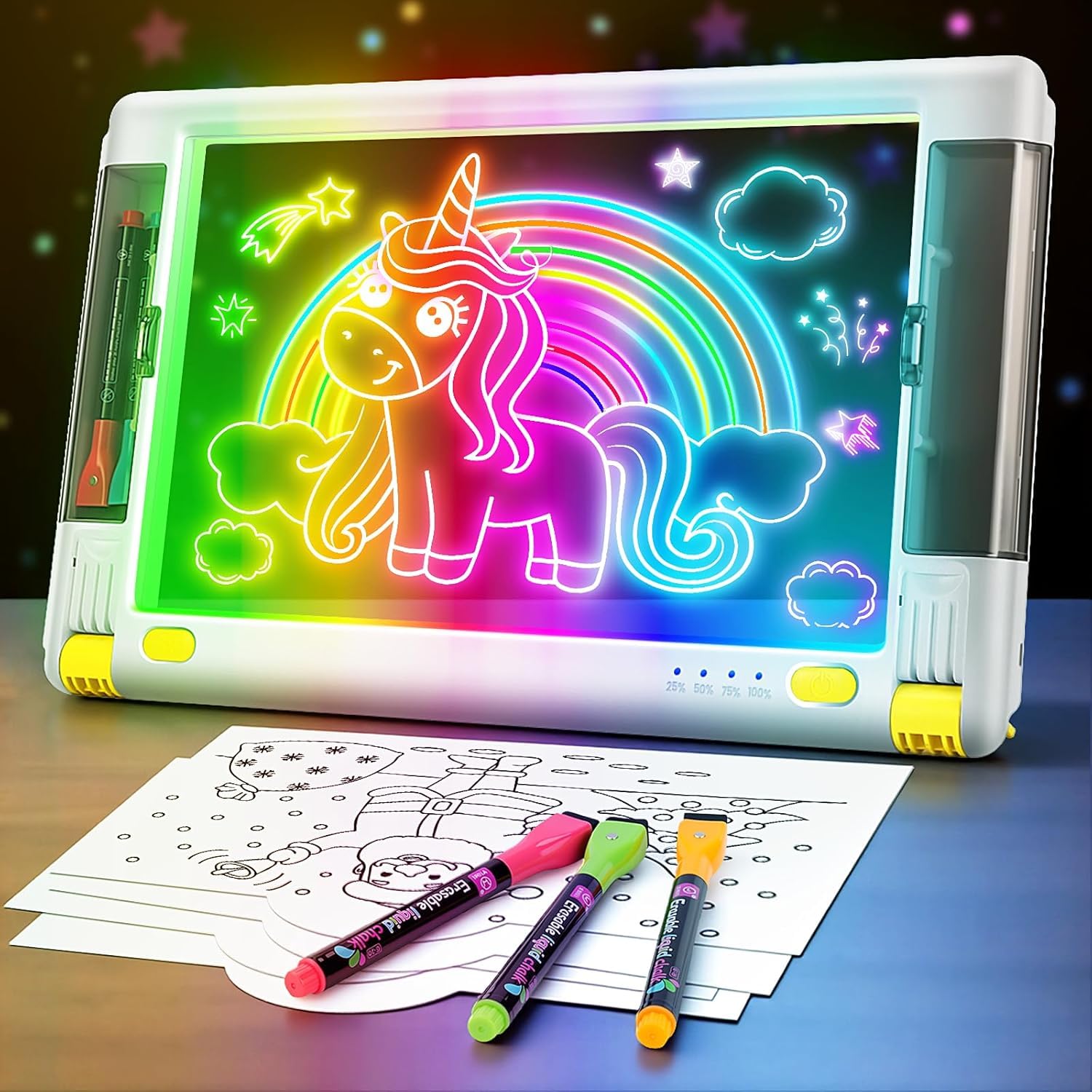Lavagna da disegno a LED ricaricabile da 15 pollici per bambini, con 9 colori e effetti luminosi, lavagna da disegno al neon per disegnare, idea regalo per adolescenti, 5 pennarelli