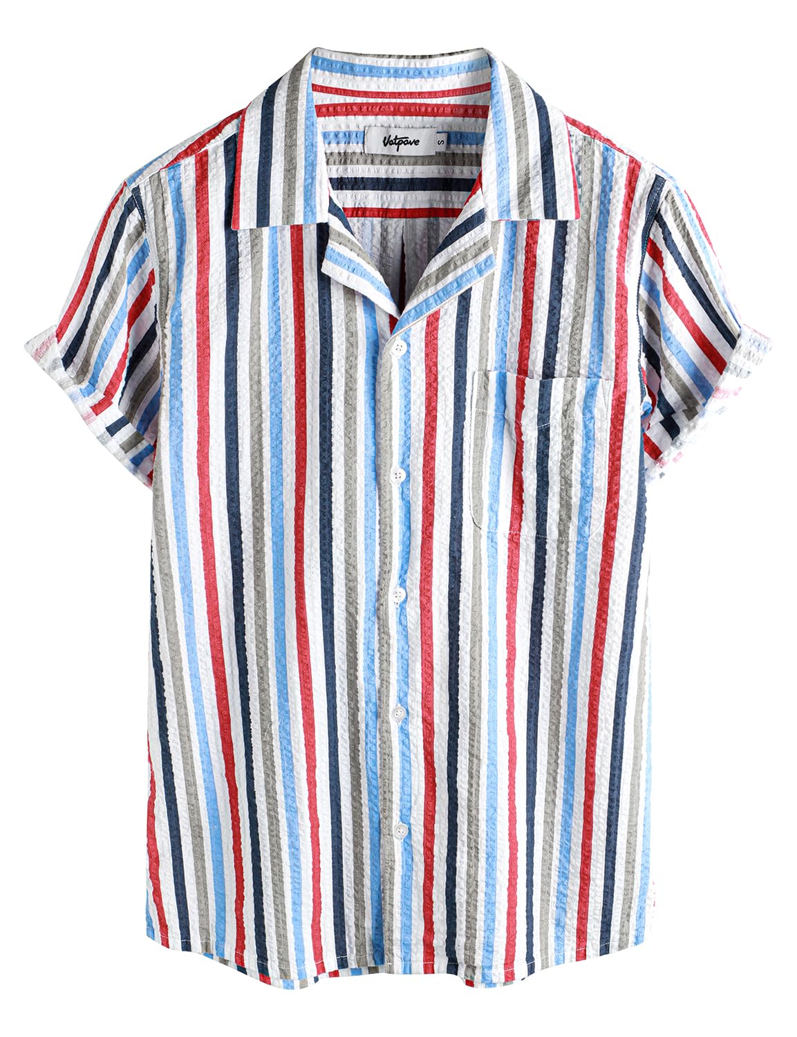 VATPAVE Mens Striped Summer Shirt Casual Button Down Short Sleeve Beach Shirts Cotton Shirts for Men